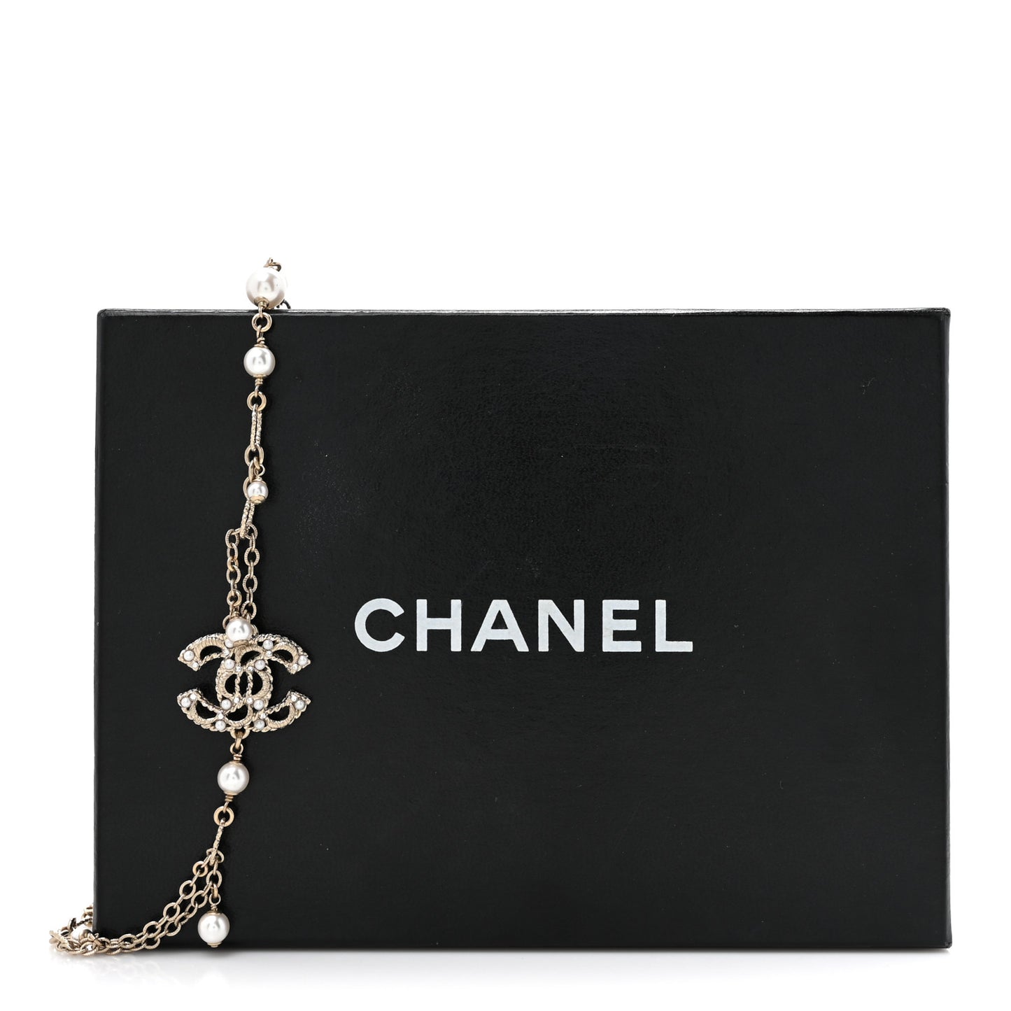 Pearl Crystal CC Long Necklace Light Gold