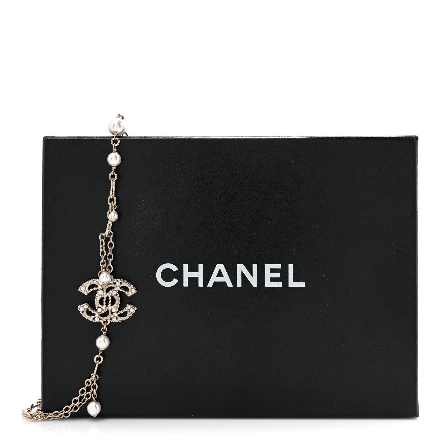 Chanel Pearl Crystal CC Long Necklace Light Gold 5 of 5