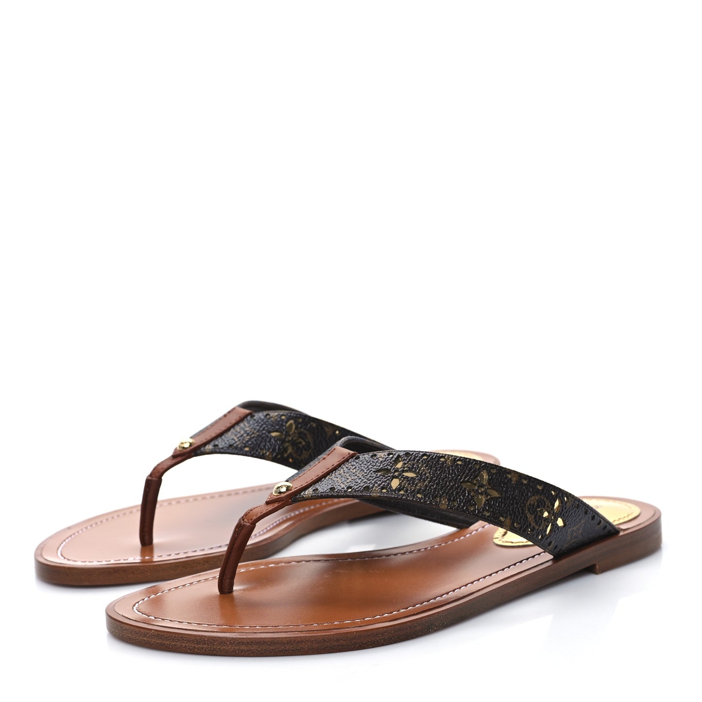 Monogram Sunny Flat Thong Sandals 36.5 Brown