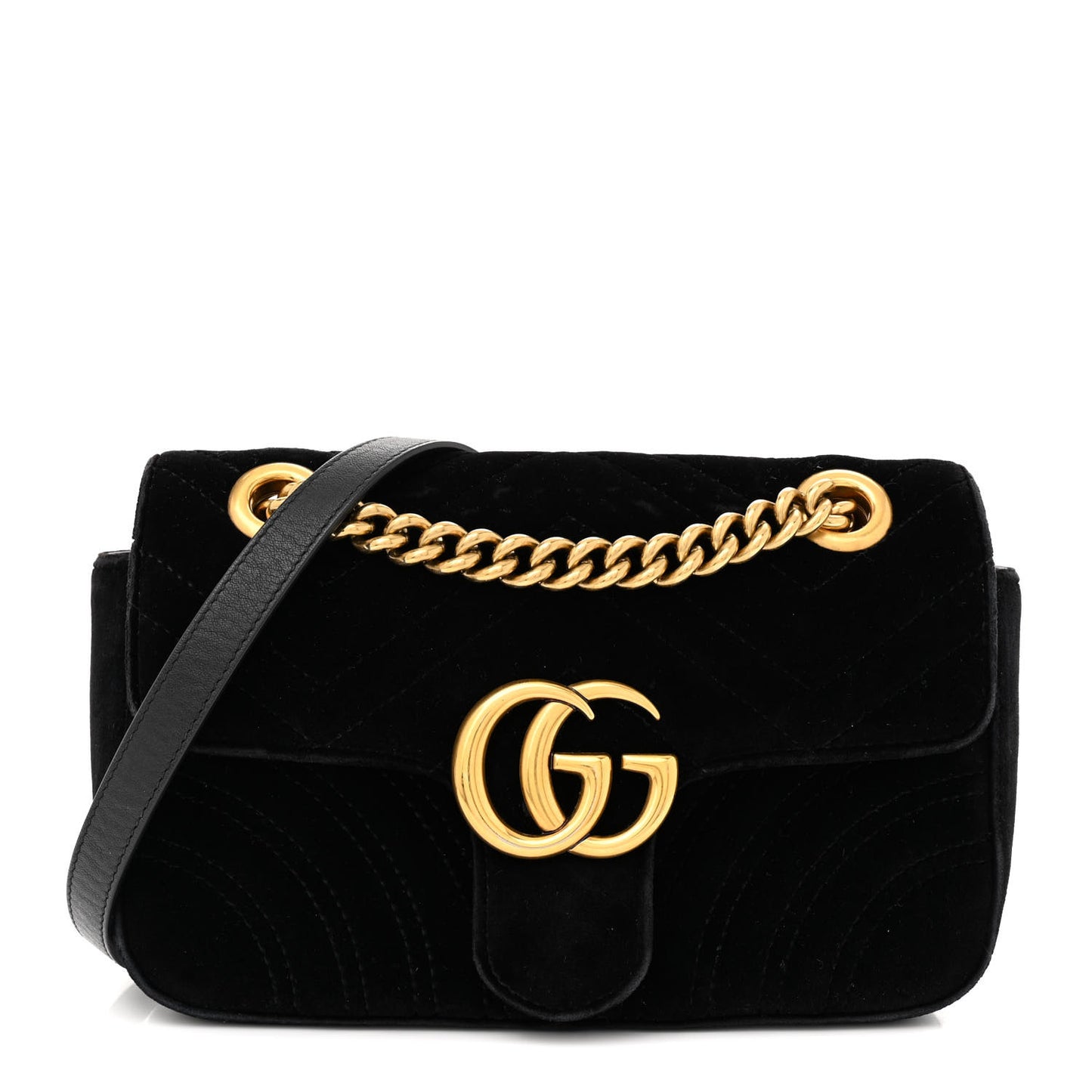 Velvet Matelasse Small GG Marmont Shoulder Bag Black
