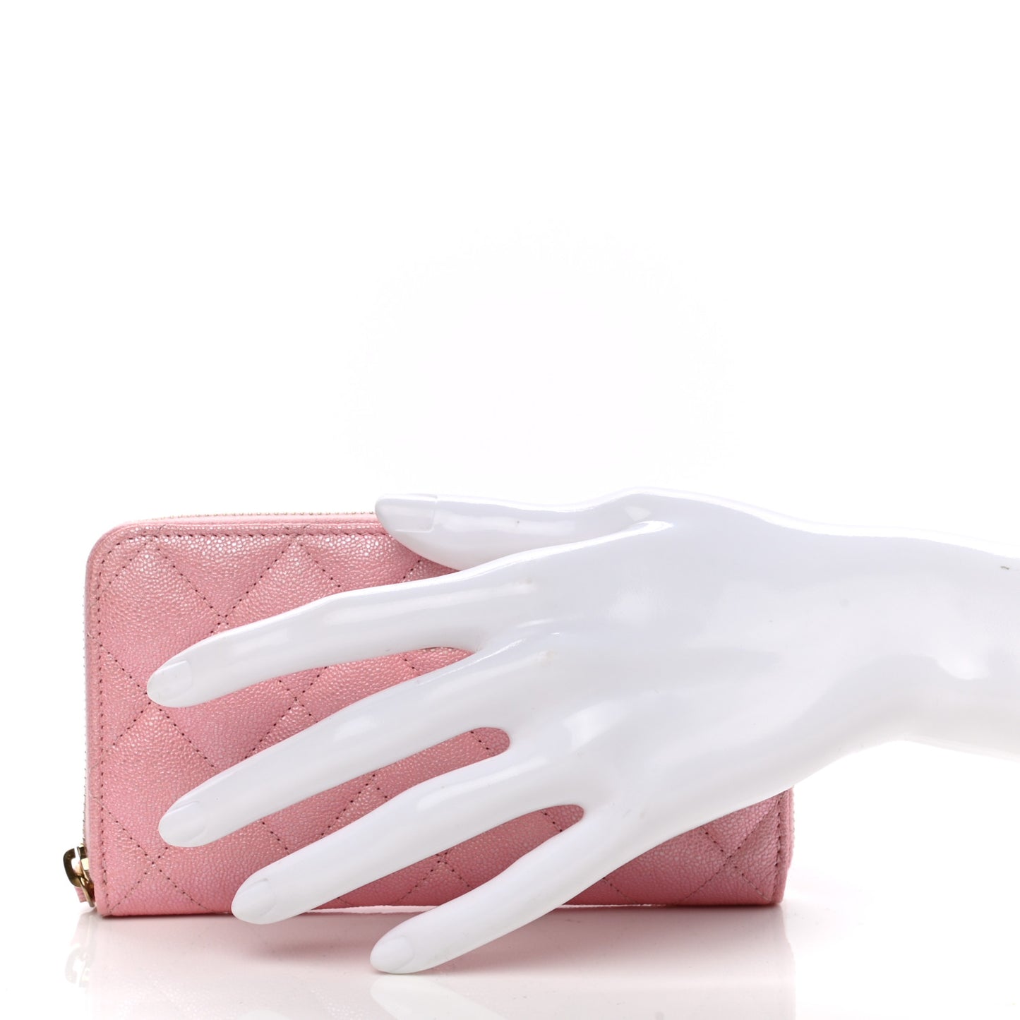 Iridescent Caviar Quilted Medium Zip Around Wallet Pink