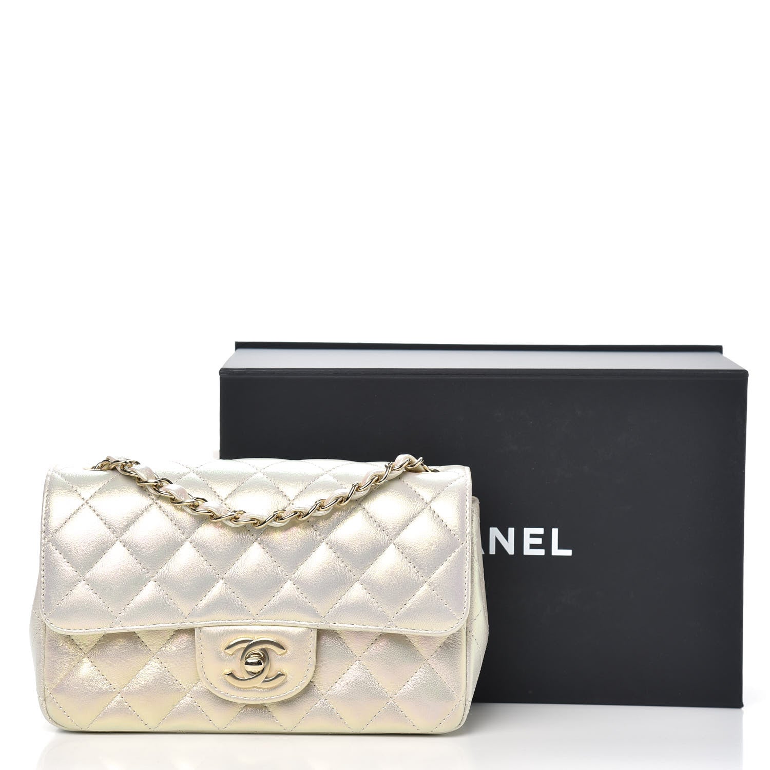Chanel Iridescent Lambskin Quilted Mini Rectangular Flap Ivory 11 of 11