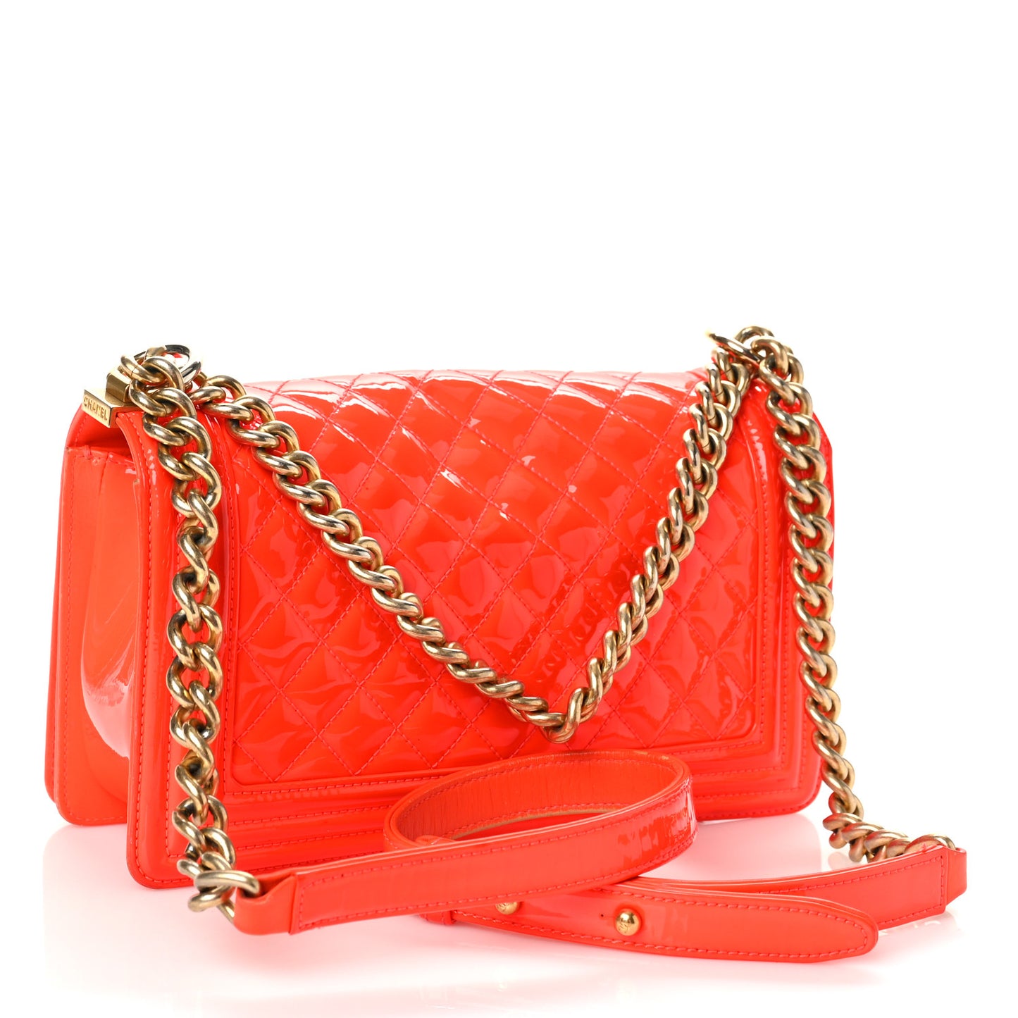 Patent Quilted Medium Boy Flap Orange