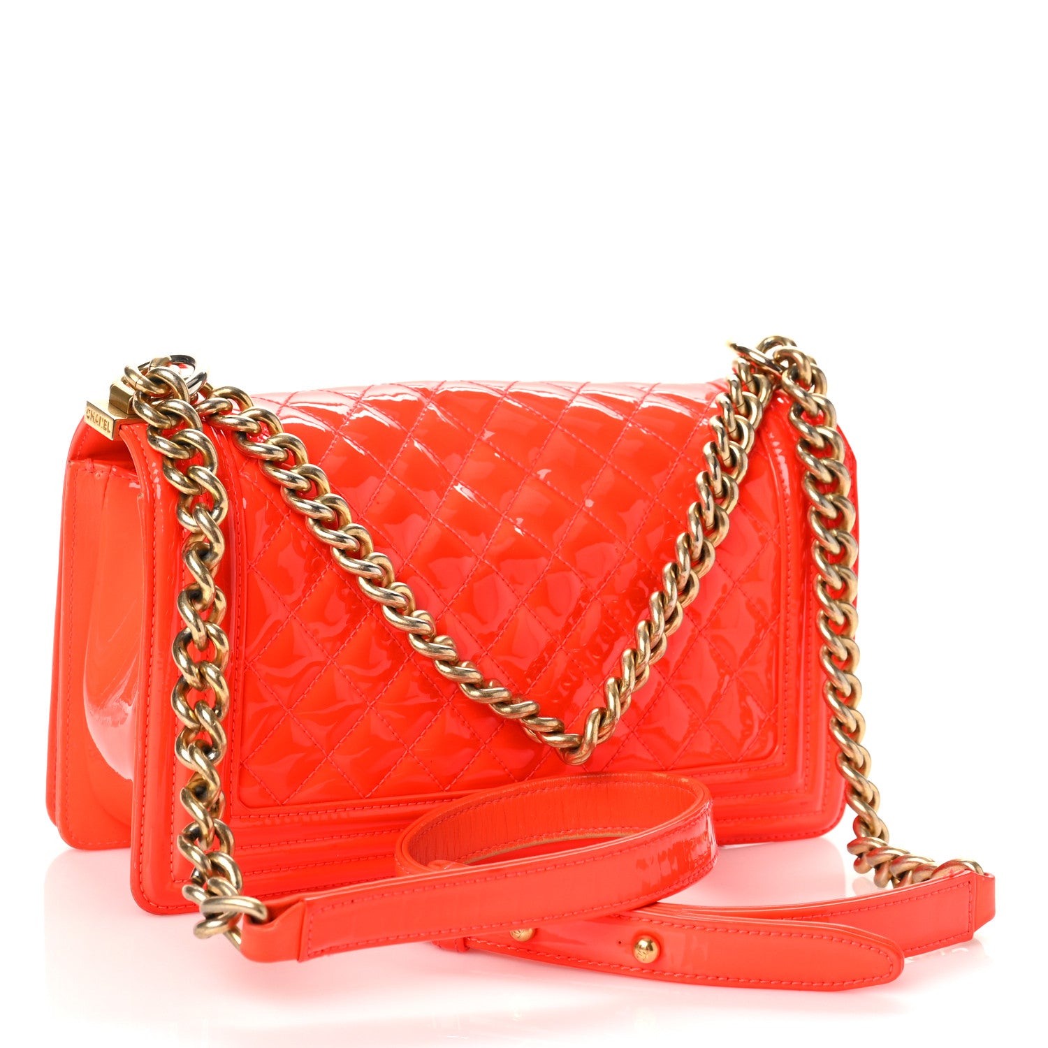 Chanel Patent Quilted Medium Boy Flap Orange 3 of 17