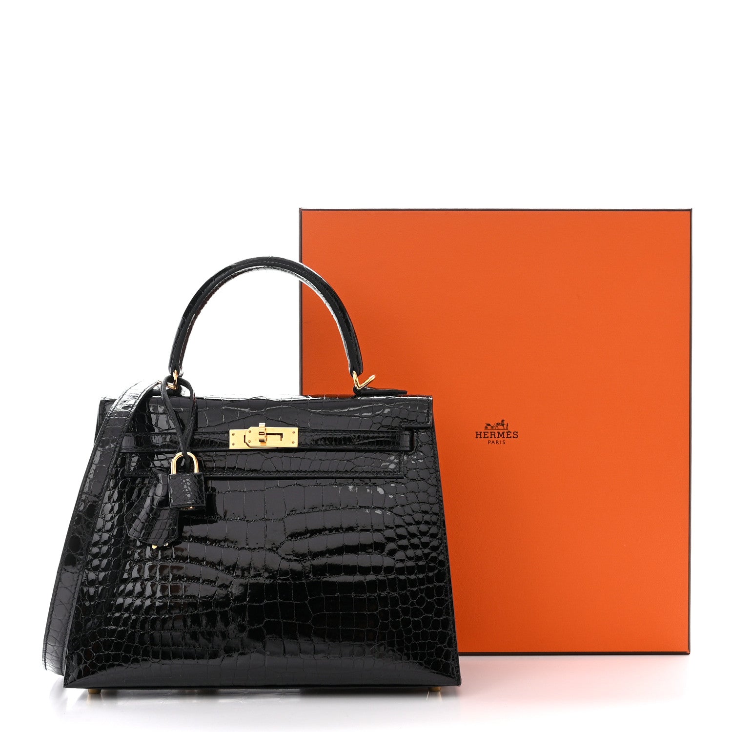 Hermes Shiny Porosus Crocodile Kelly Sellier 25 Black 11 of 11