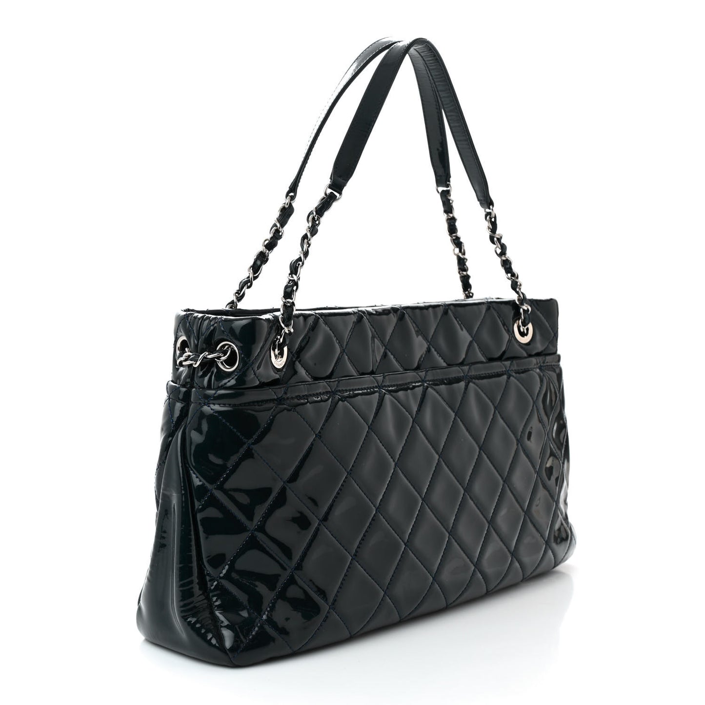 Patent Quilted Timeless CC Soft Tote Blue