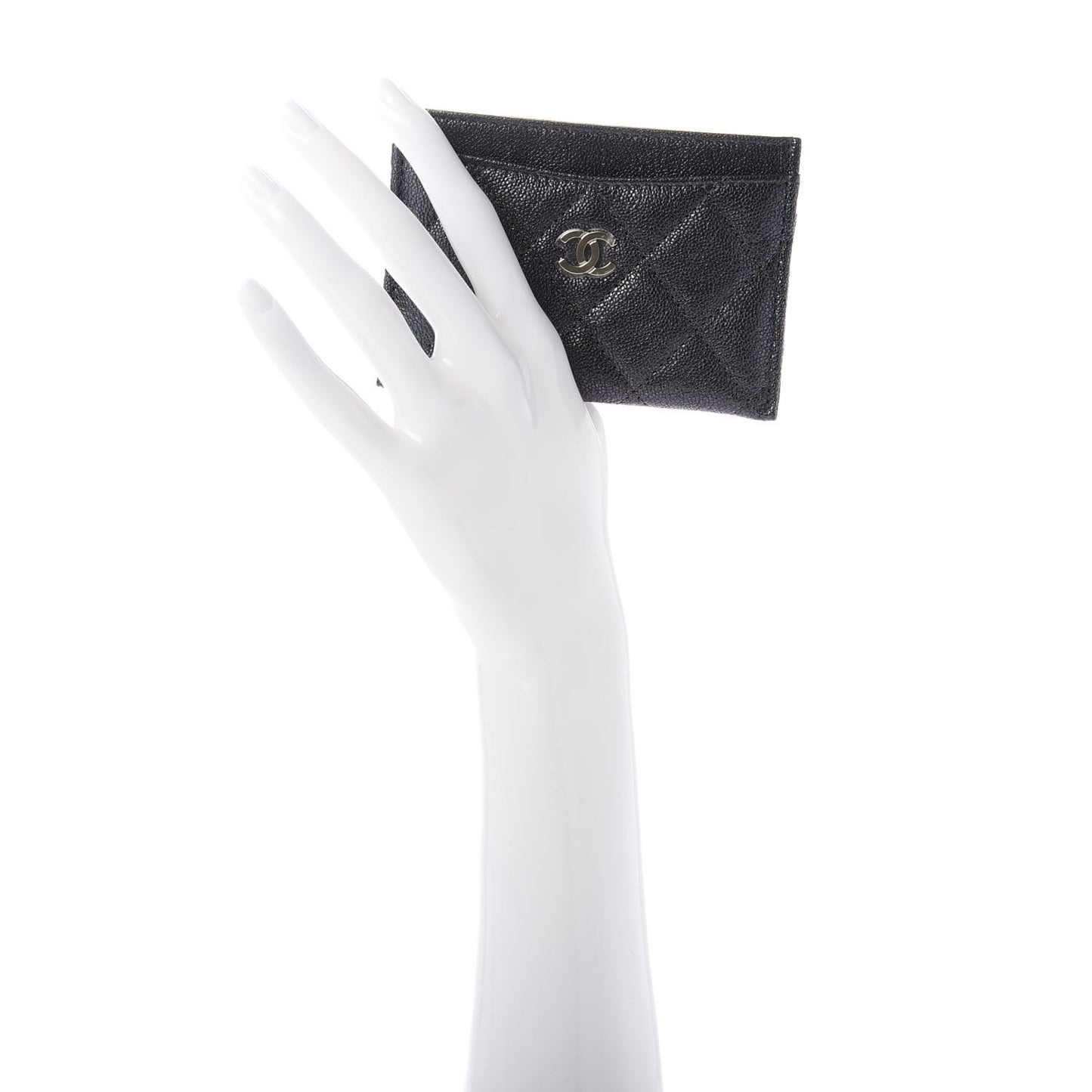 Iridescent Caviar Quilted Card Holder Black