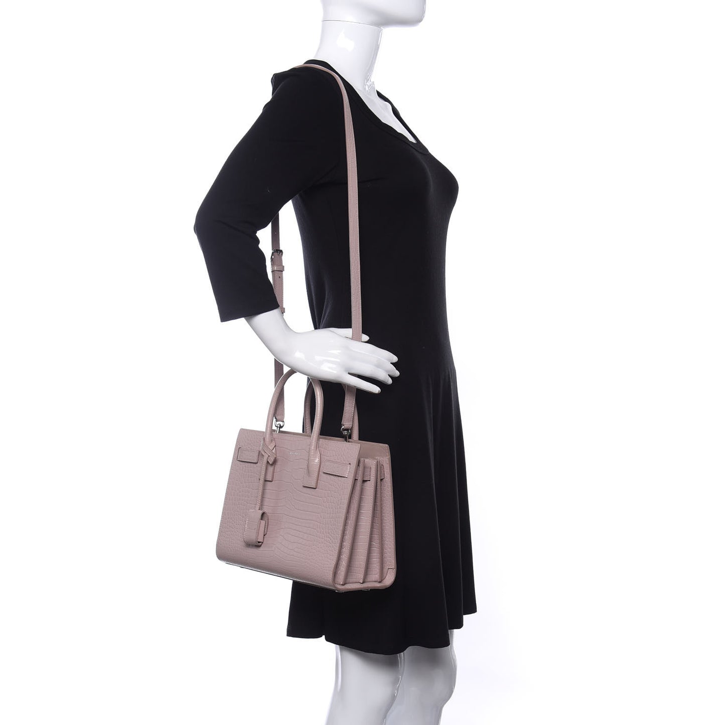 Calfskin Crocodile Embossed Baby Sac De Jour Rose Antic