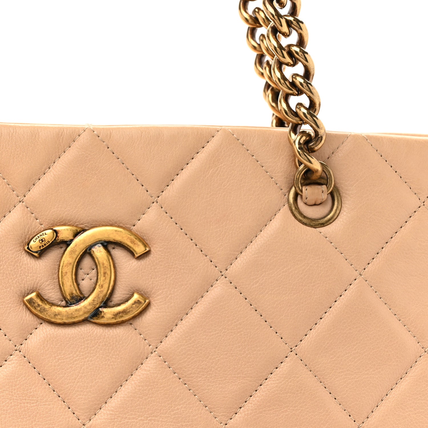 Chanel Calfskin Quilted Large CC Crown Tote Beige 8 of 18