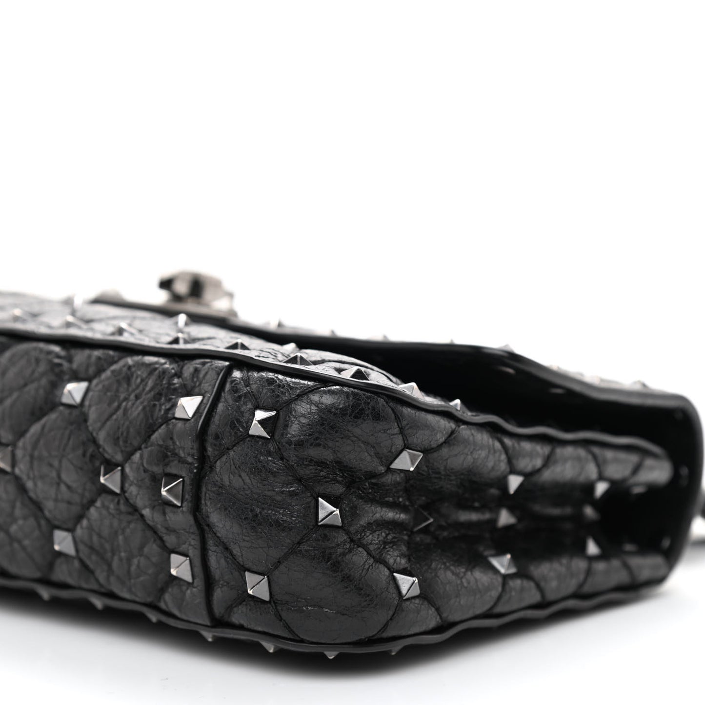 Craquele Nappa Small Rockstud Spike Shoulder Bag Black