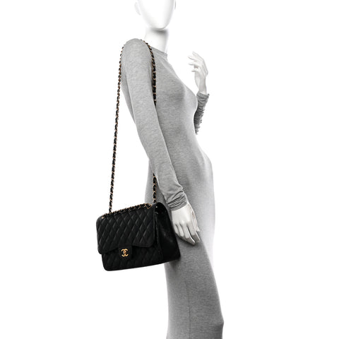 Caviar Quilted Jumbo Double Flap Black