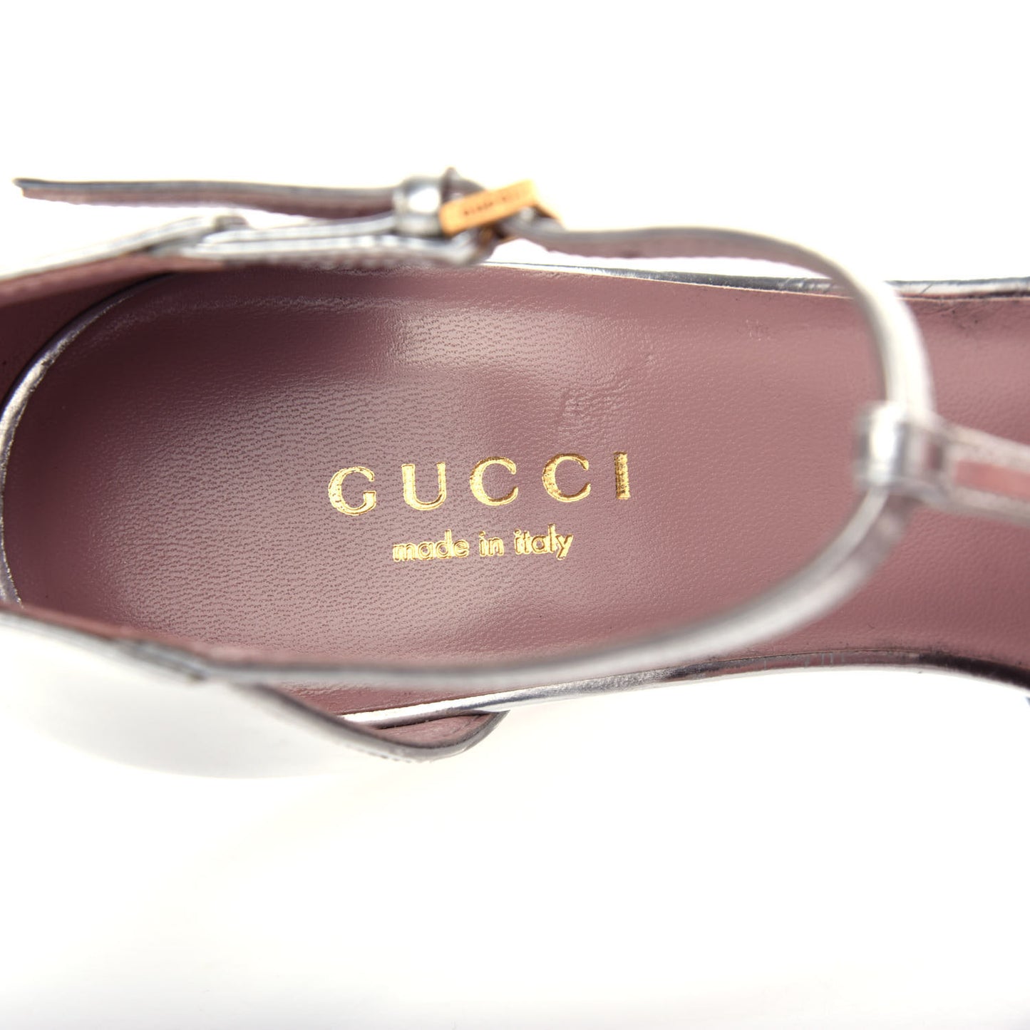 Metallic Calfskin Studded Cap Toe T Strap Pumps 35.5 Argento