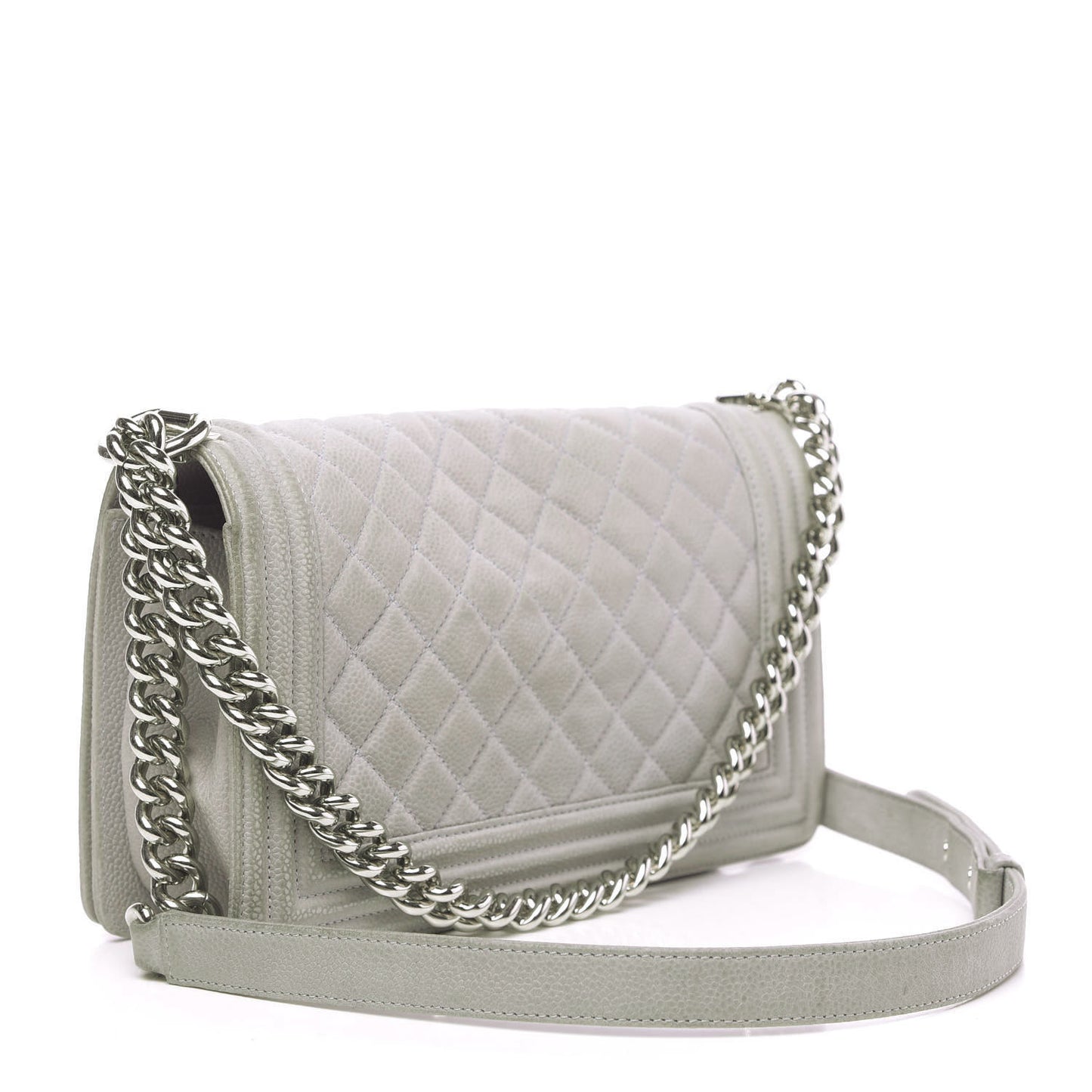 Iridescent Caviar Quilted Medium Boy Flap Grey