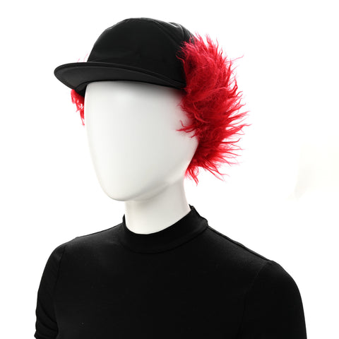 Re-Nylon Curly Faux Fur Mens Ear Flap Baseball Hat L Black Cerise