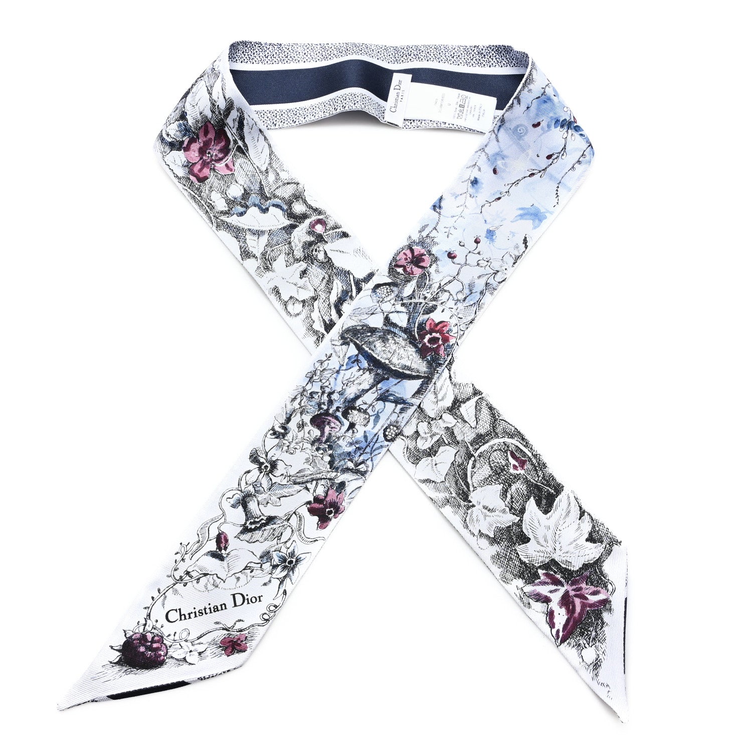 Christian Dior Silk Butterflies Around the World Mitzah Scarf Blue