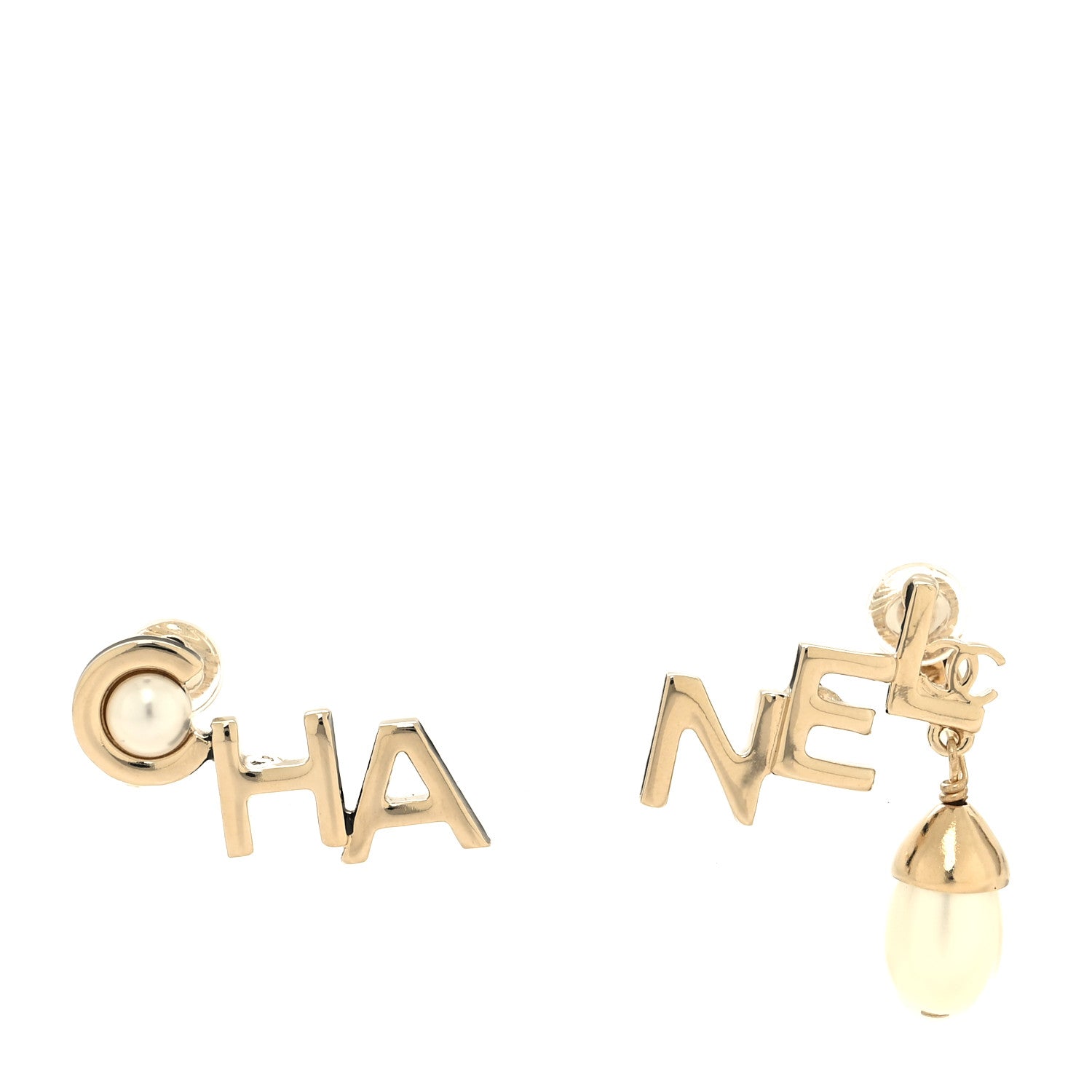 Chanel Pearl Cha Nel Drop Earrings White Gold 1 of 4
