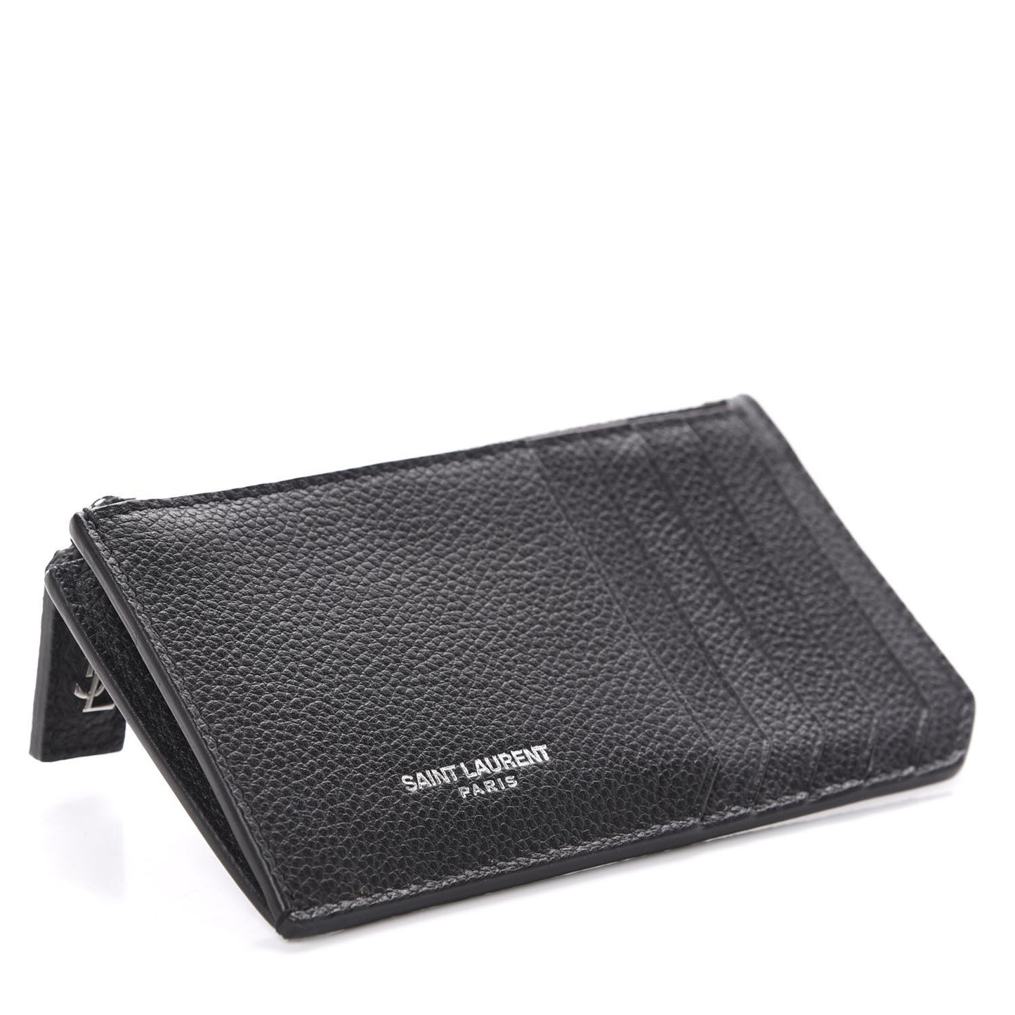 Grained Calfskin 5 Fragments Zip Pouch Card Holder Black