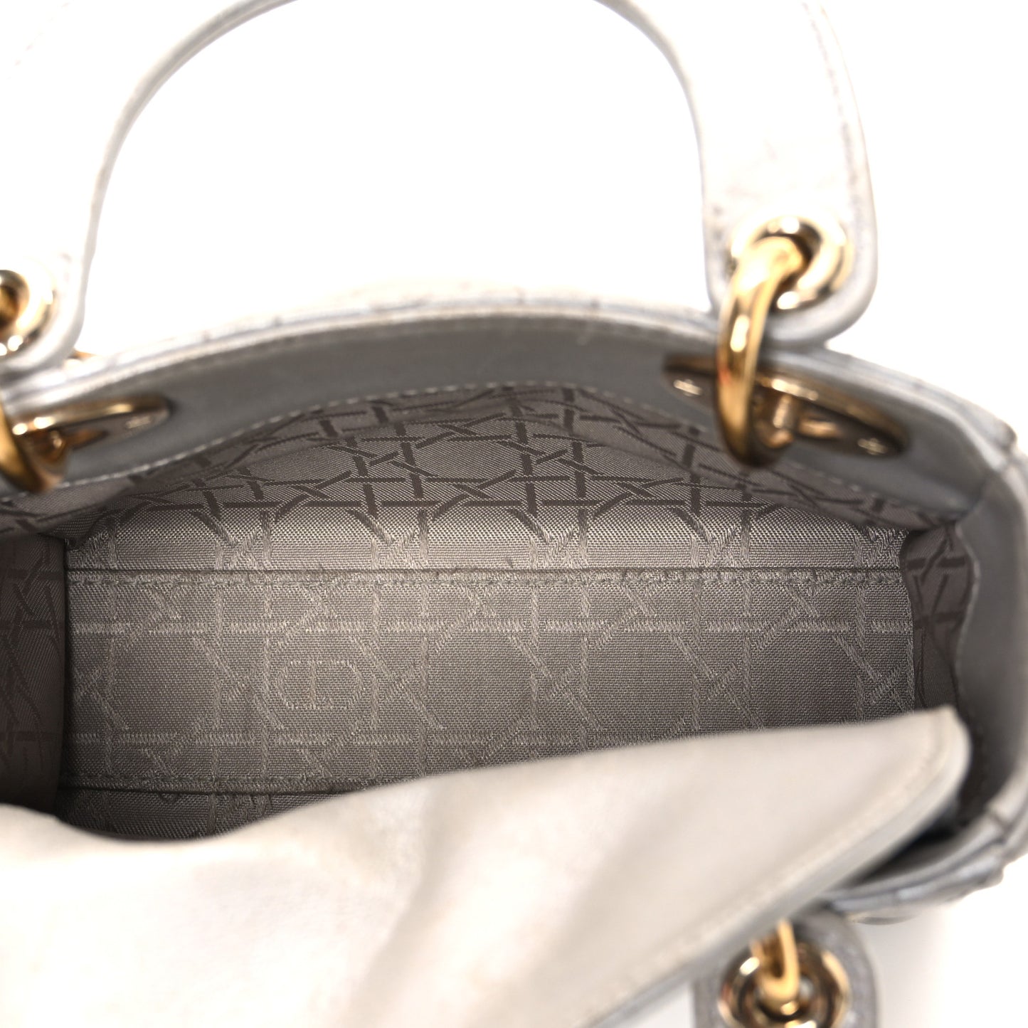 Metallic Lambskin Cannage Mini Lady Dior Grey