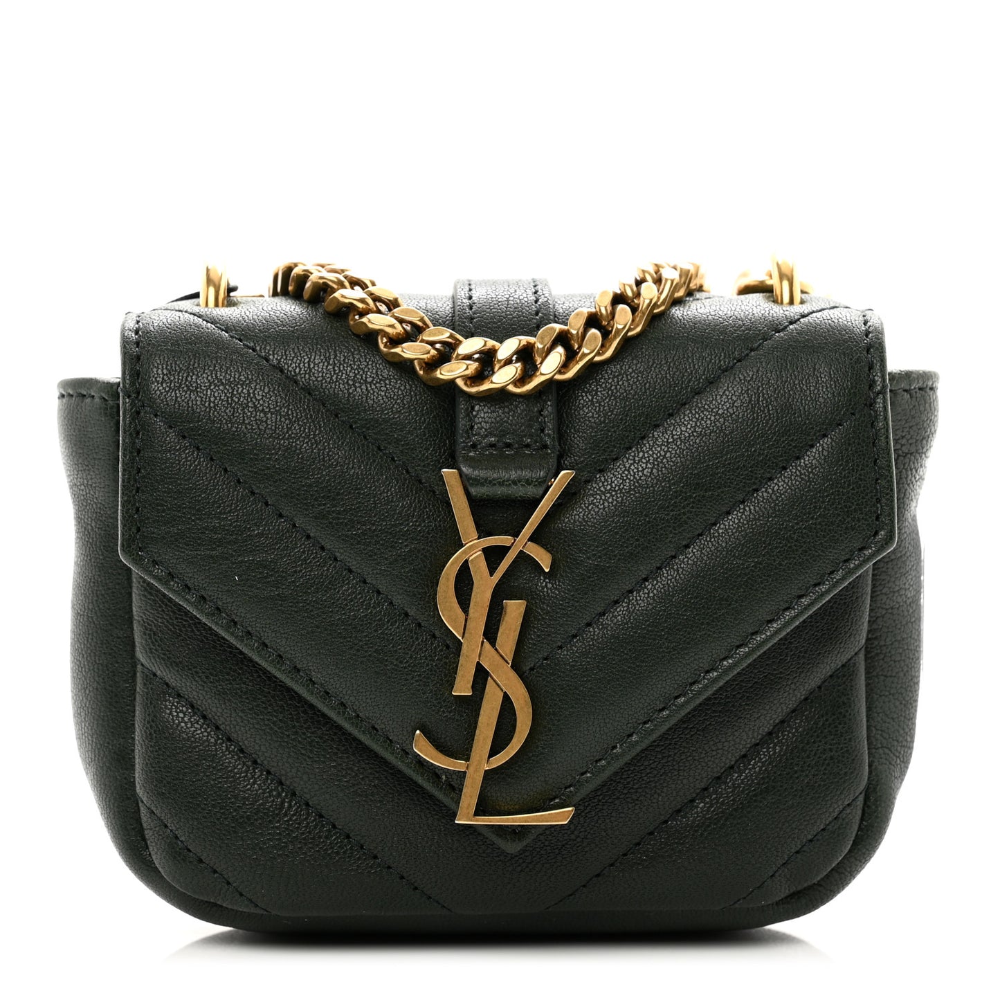 Sheepskin Matelasse Chevron Monogram Mini College Bag New Vert Fonce
