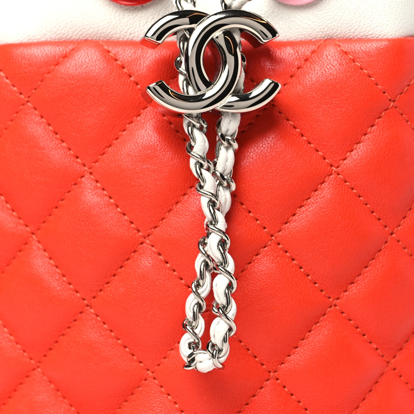 Lambskin Quilted Cuba Drawstring Tote Red White Blue