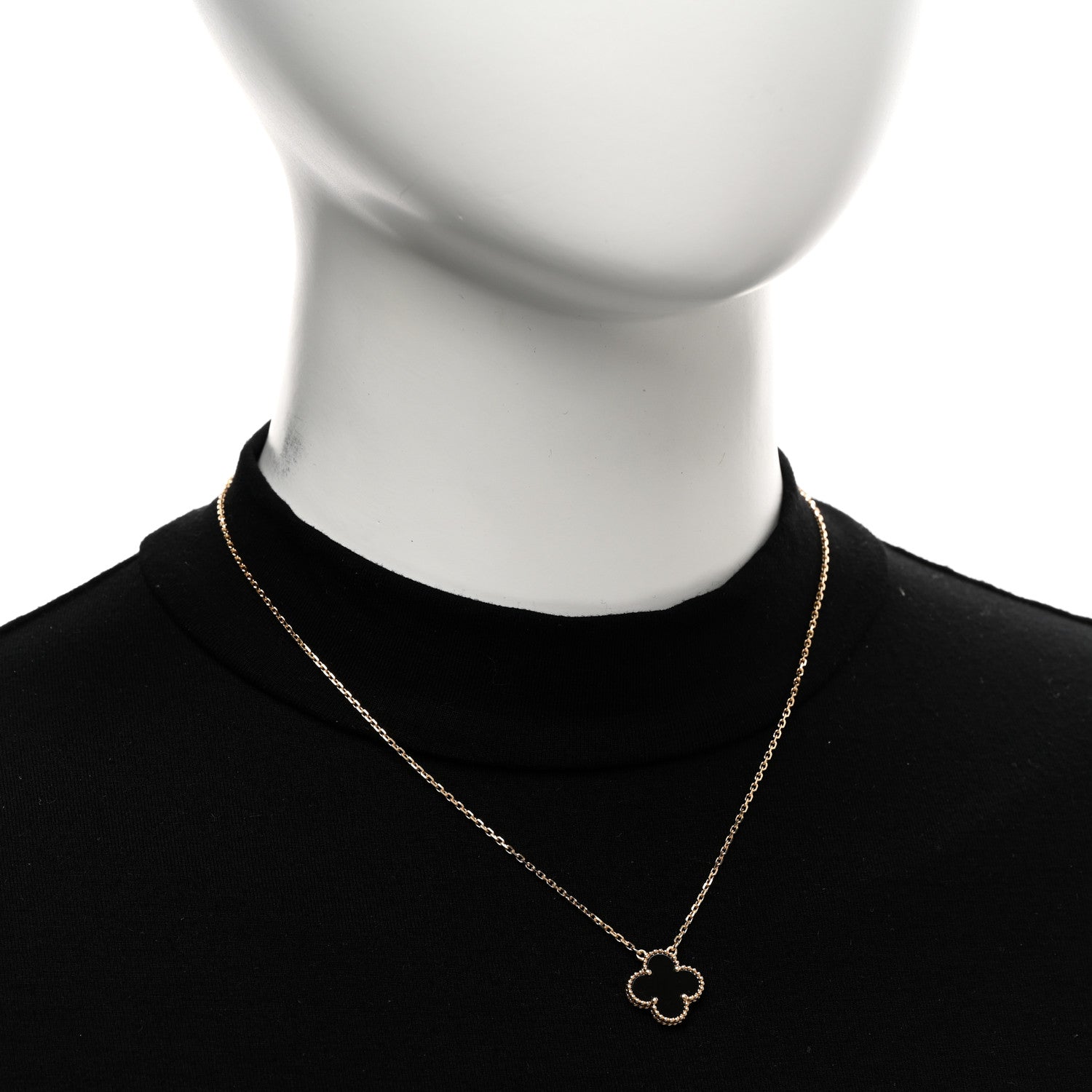Van Cleef & Arpels 18K Yellow Gold Black Onyx Vintage Alhambra Pendant Necklace 2 of 5