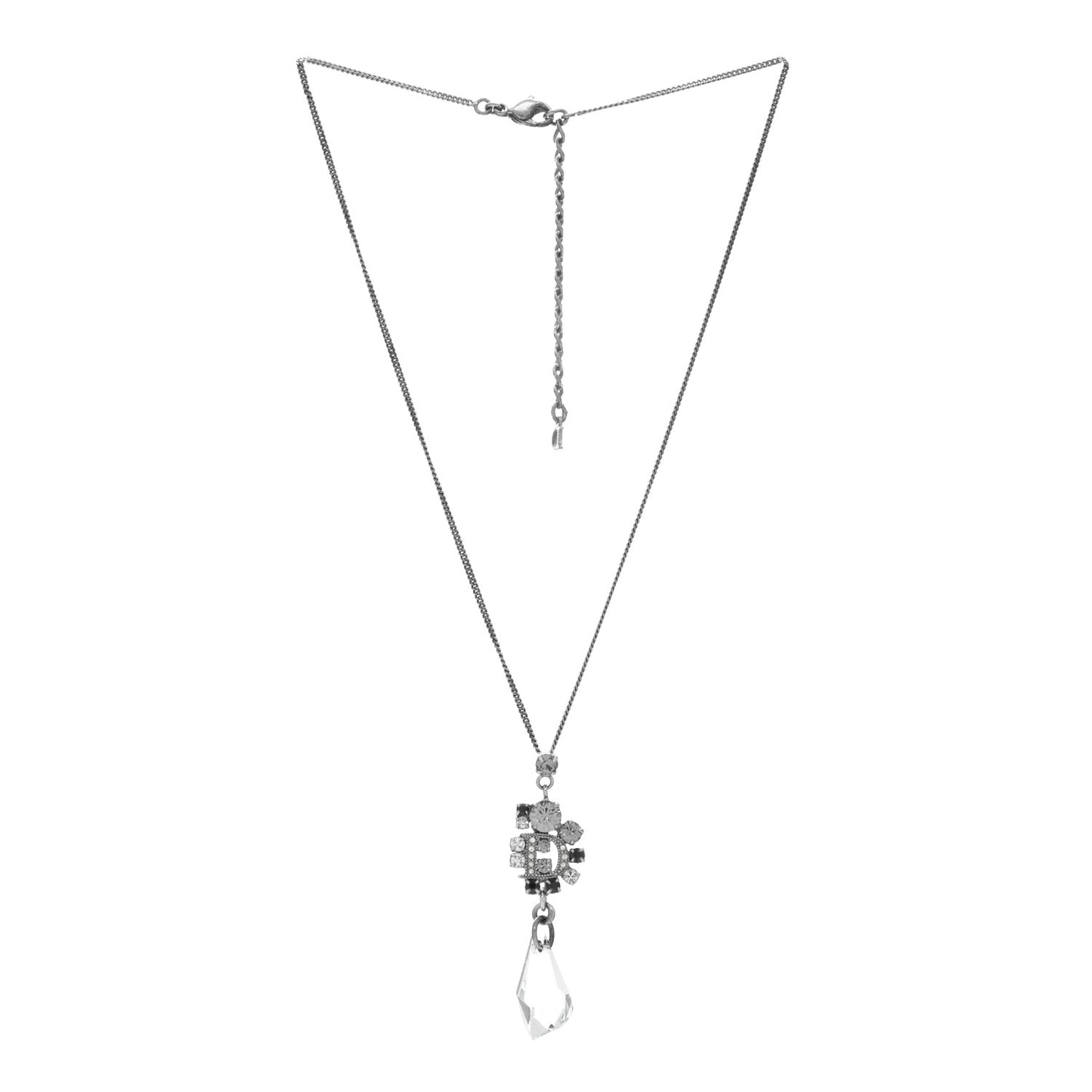 Crystal Logo Necklace Silver Black