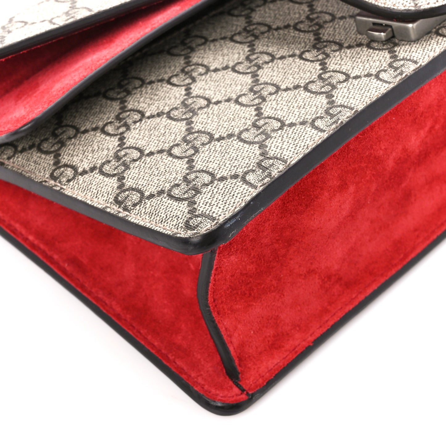 GG Supreme Monogram Suede Crystal Small Dionysus Shoulder Bag Beige Ebony Vulcanic Red