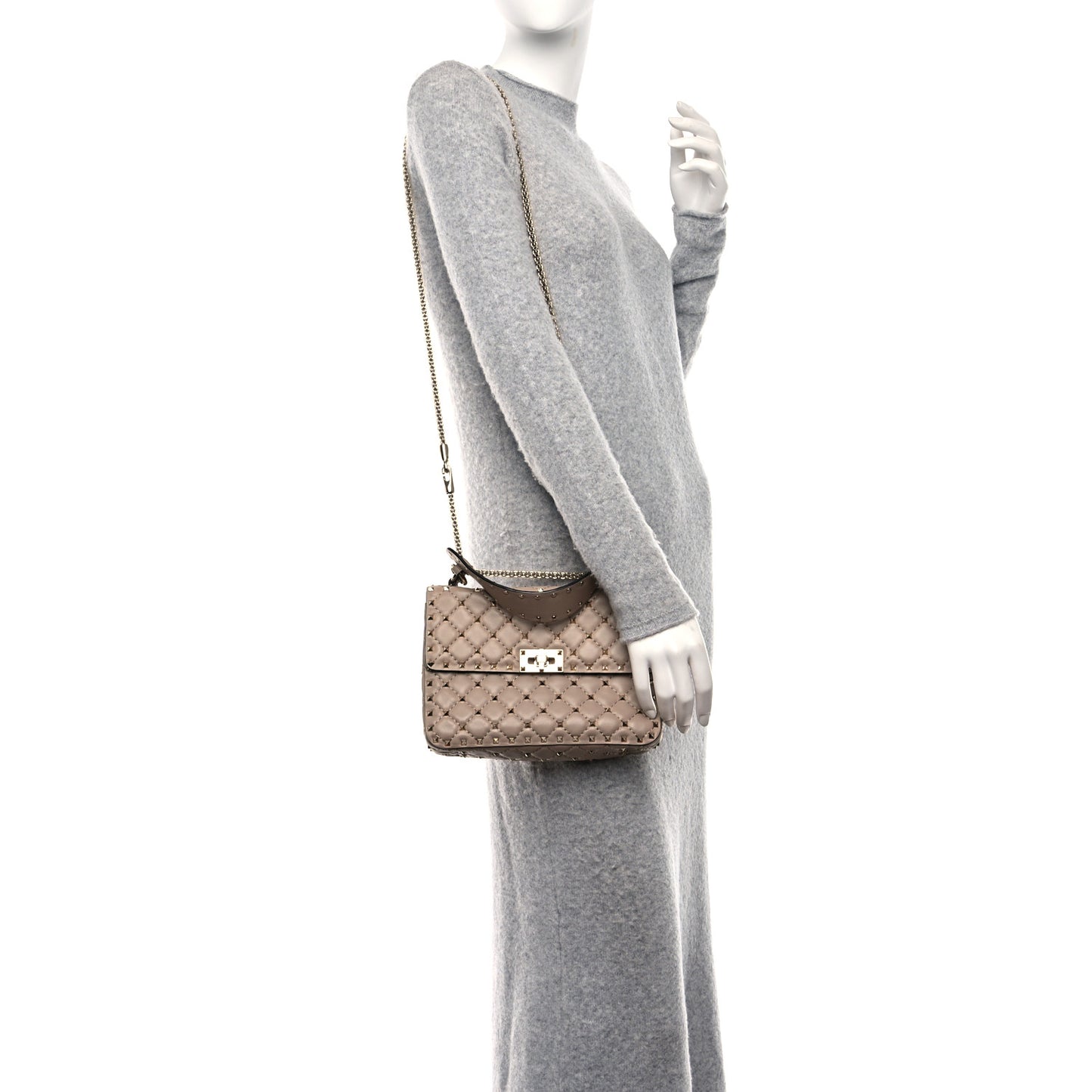 Lambskin Medium Rockstud Spike Shoulder Bag Poudre