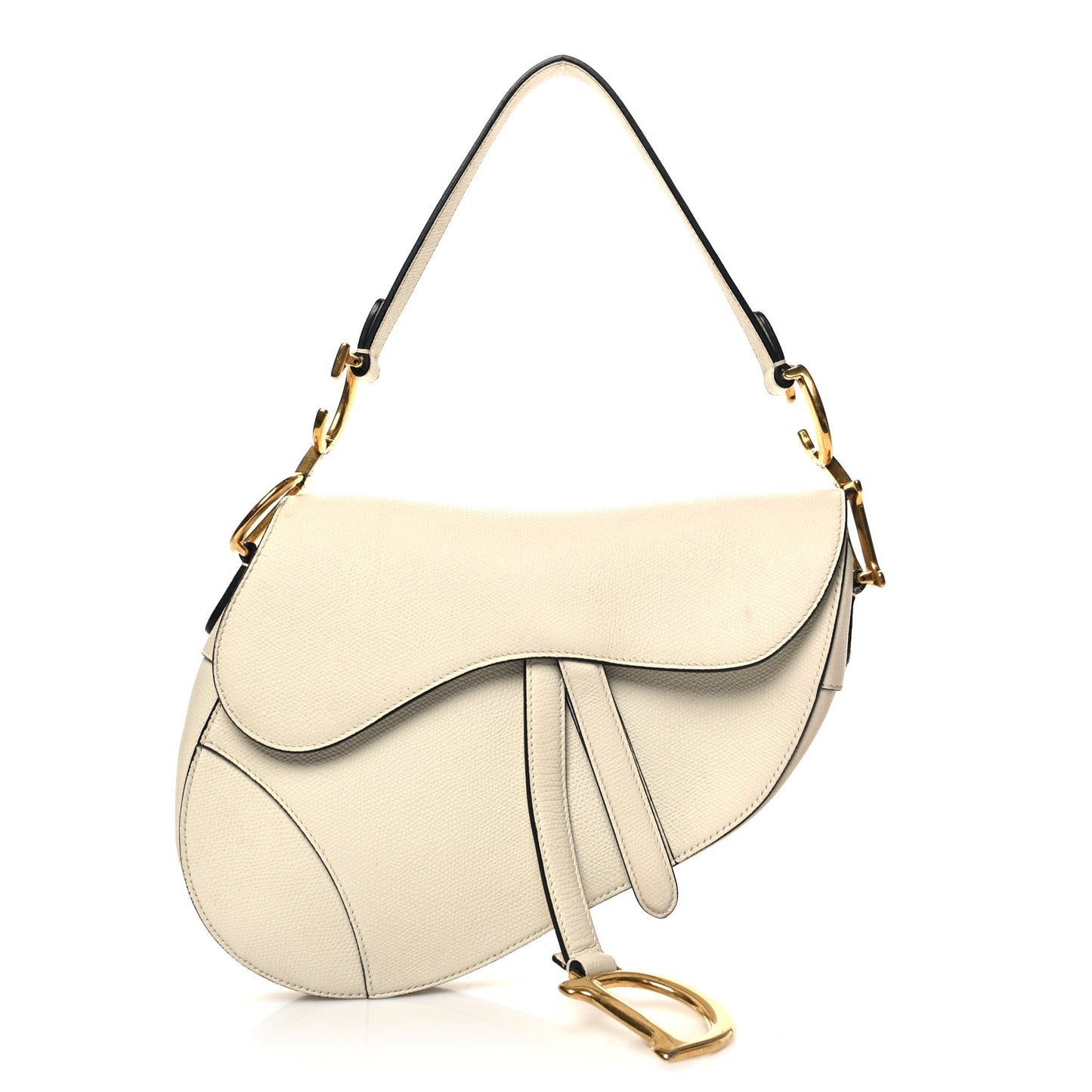 Grained Calfskin Saddle Bag White