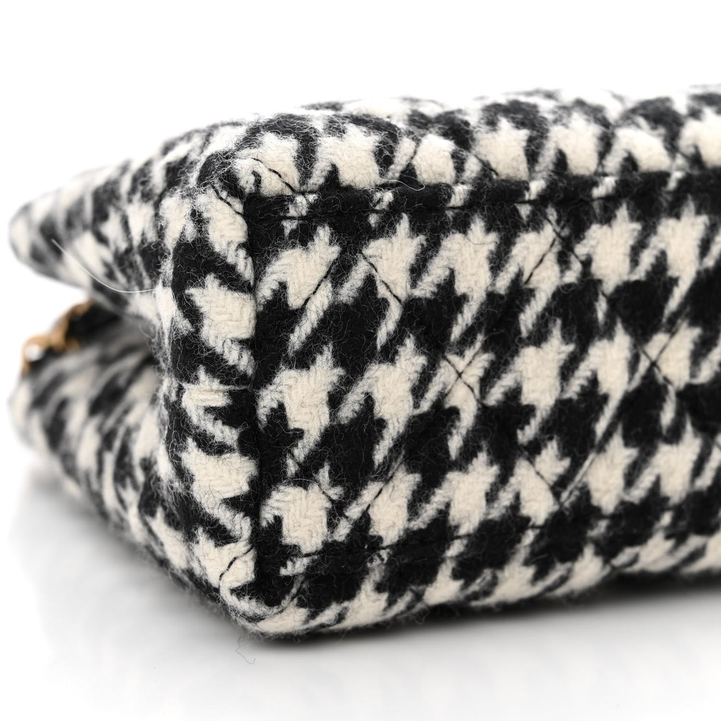 Tweed Houndstooth Quilted Nano Kelly Shopper Black White