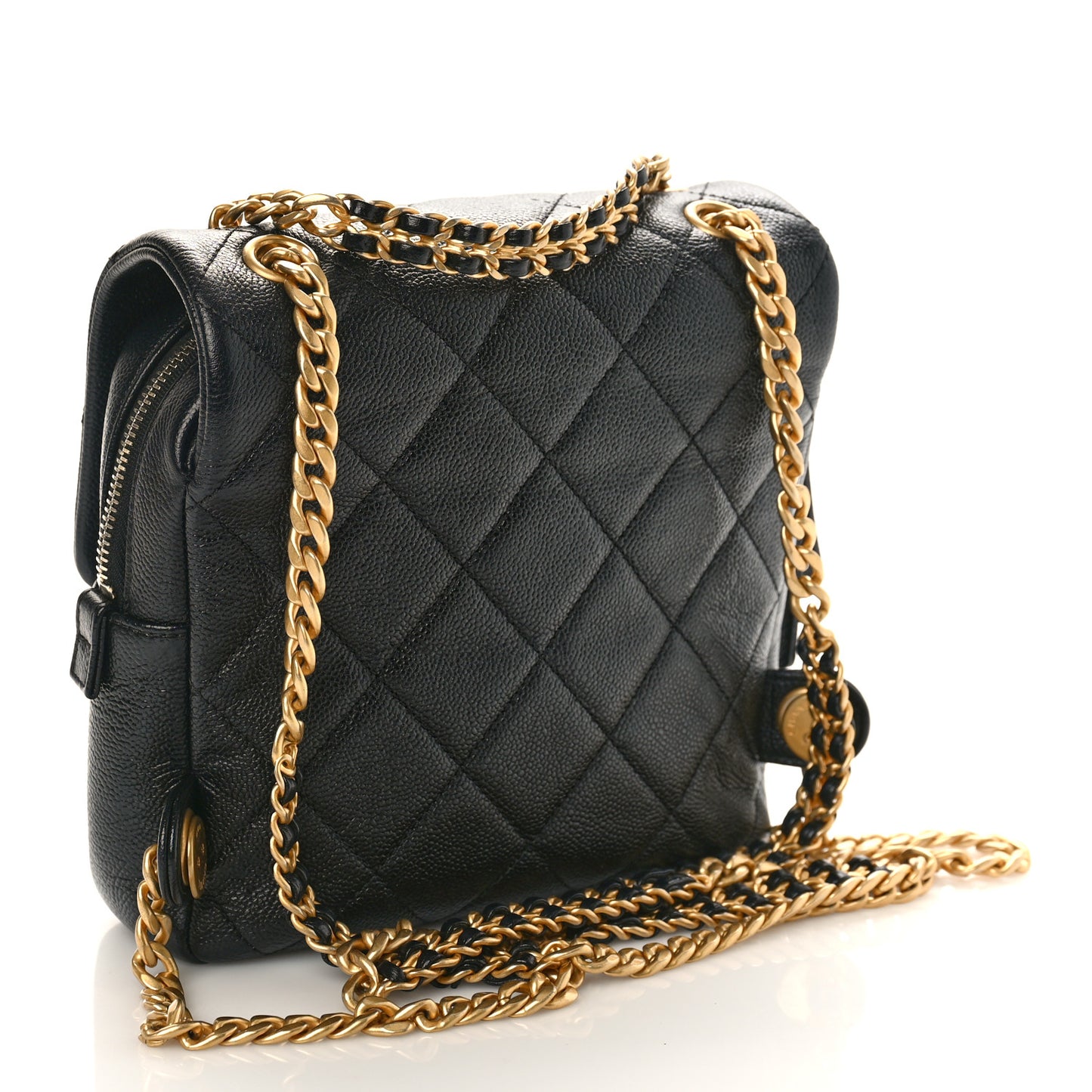 Shiny Caviar Quilted Chain Melody Backpack Black