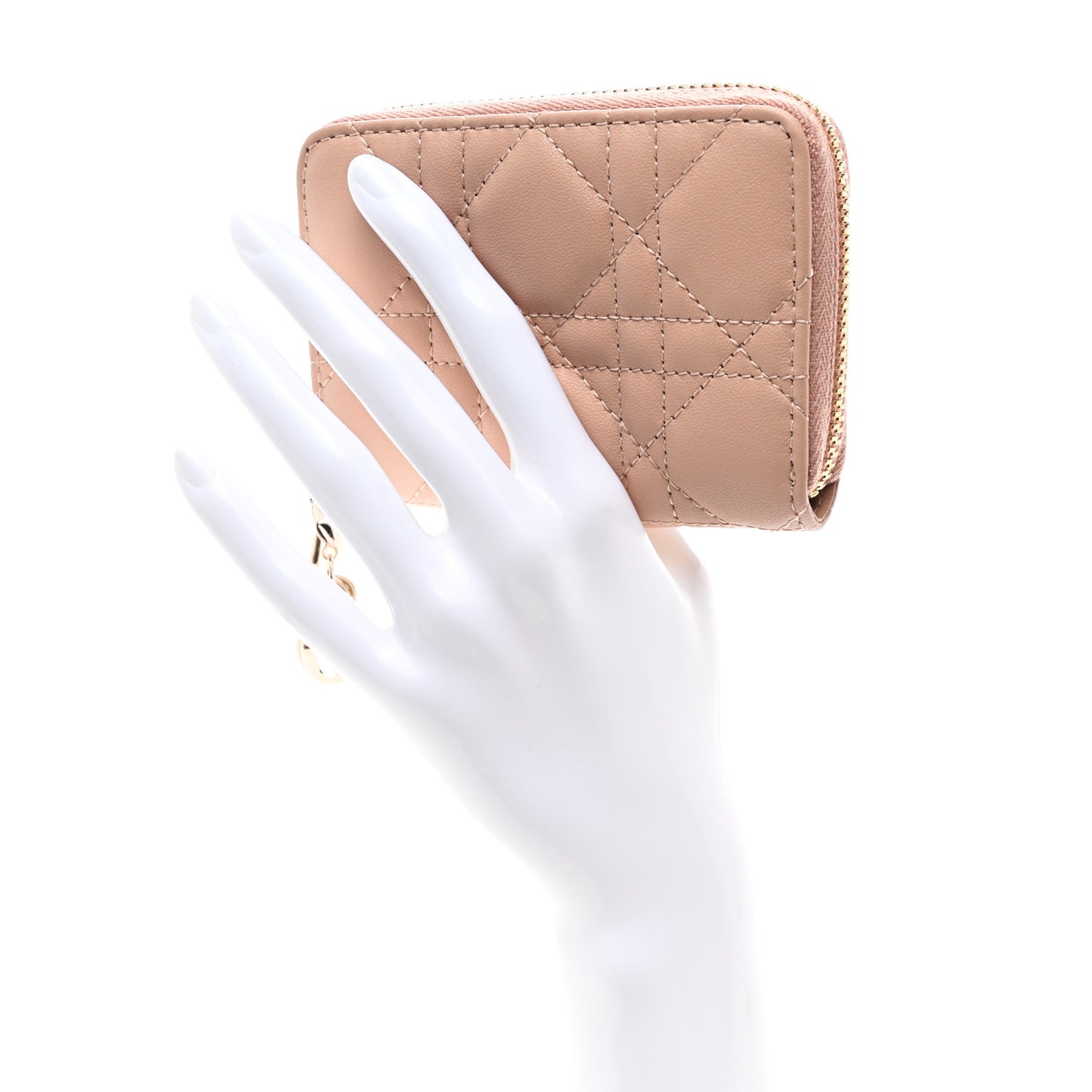 Lambskin Cannage Small Lady Dior Voyageur Coin Purse Rose Des Vents