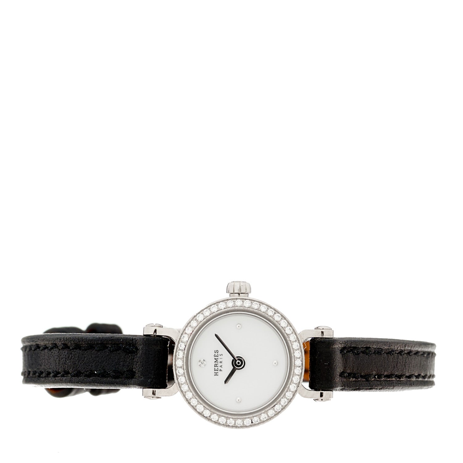 Hermes 18K White Gold Barenia Diamond 16mm Faubourg Quartz Watch Noir 2 of 5