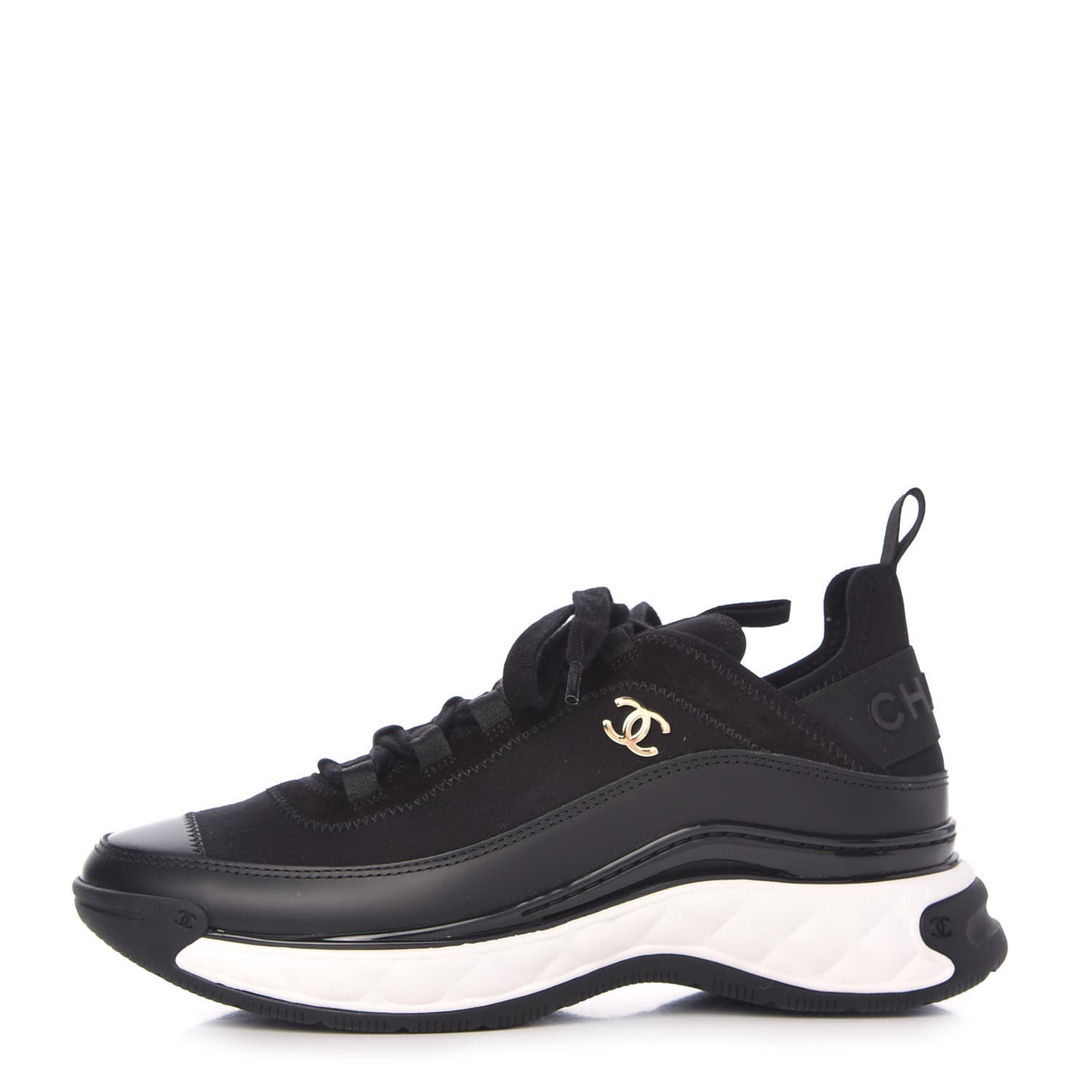 Velvet Calfskin Mixed Fibers CC Sneakers 37 Black