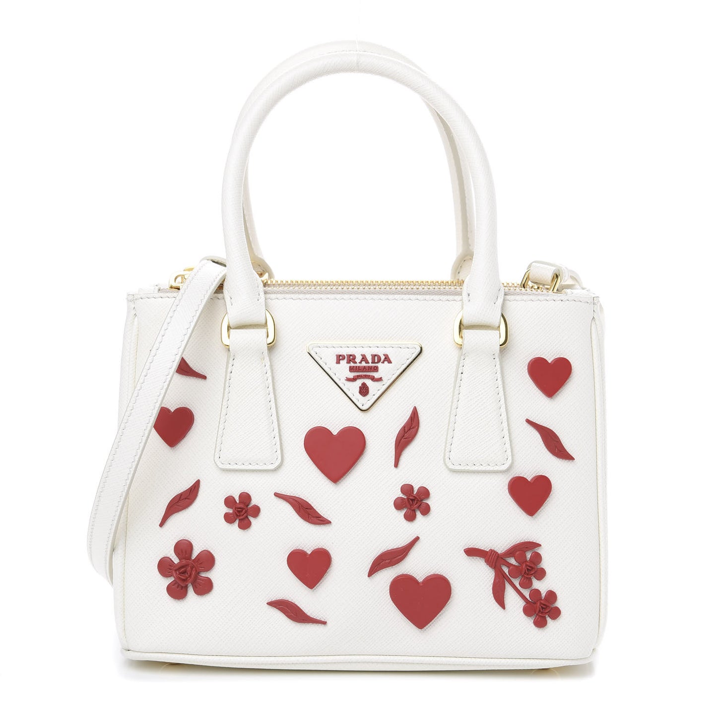 Saffiano Micro Galleria Double Zip Qixi Tote White Fuoco