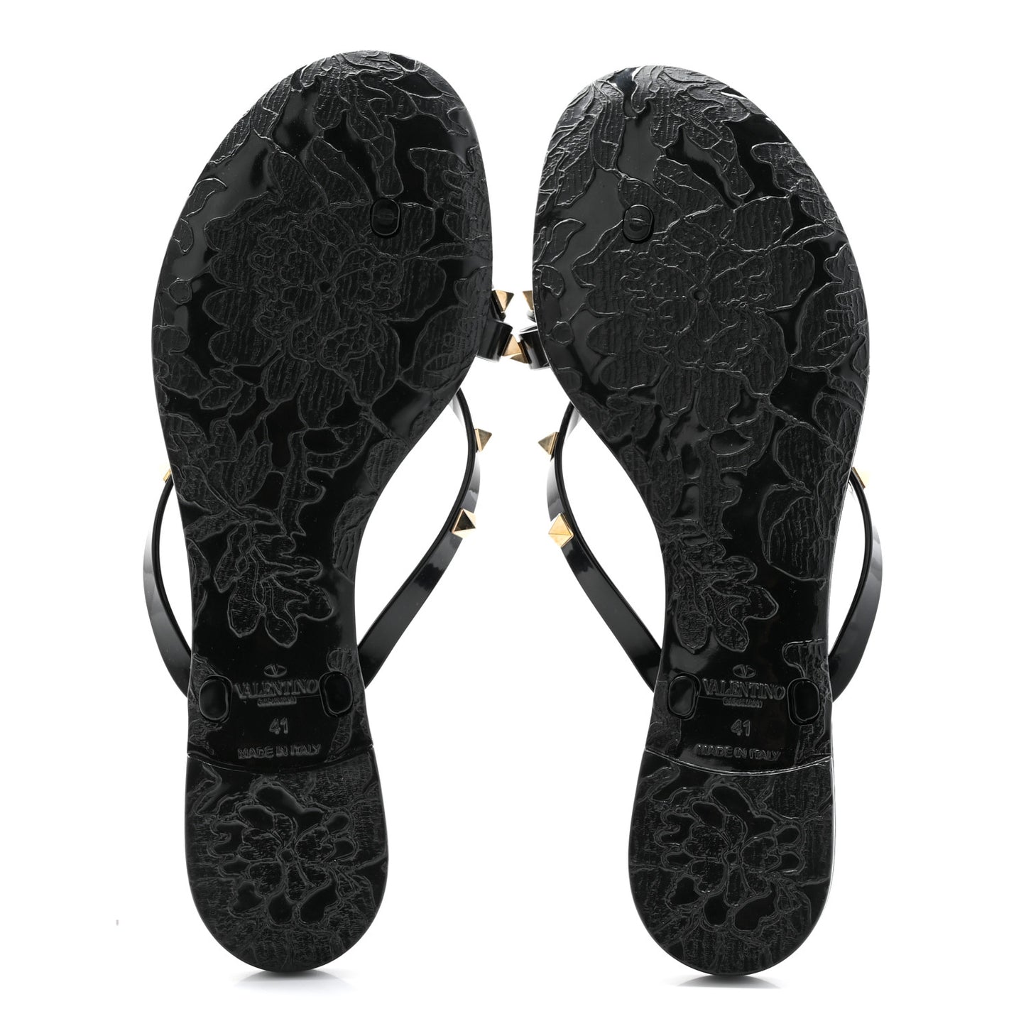 PVC Jelly Rockstud Bow Thong Sandals 41 Black