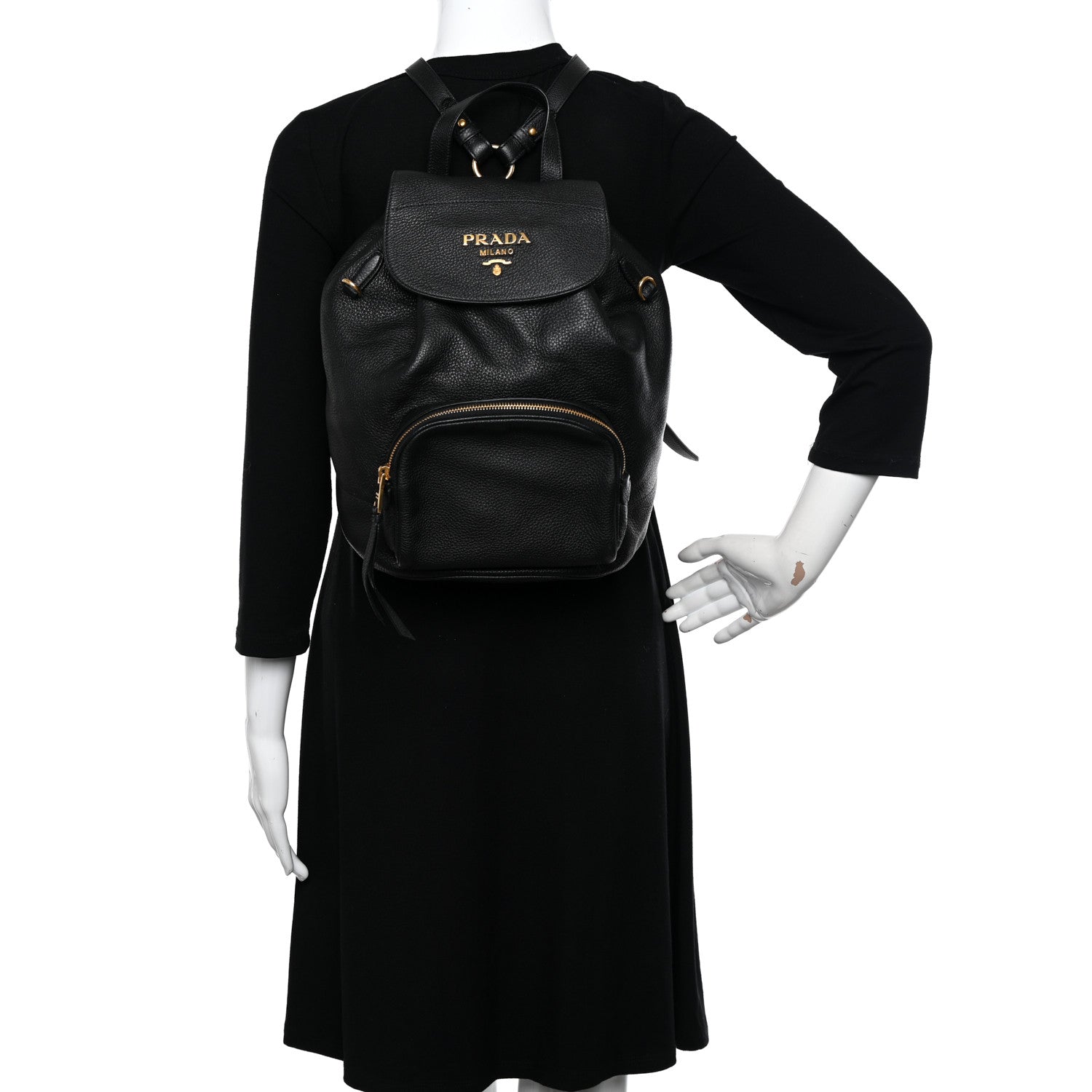 Prada Vitello Daino Backpack Black 2 of 10