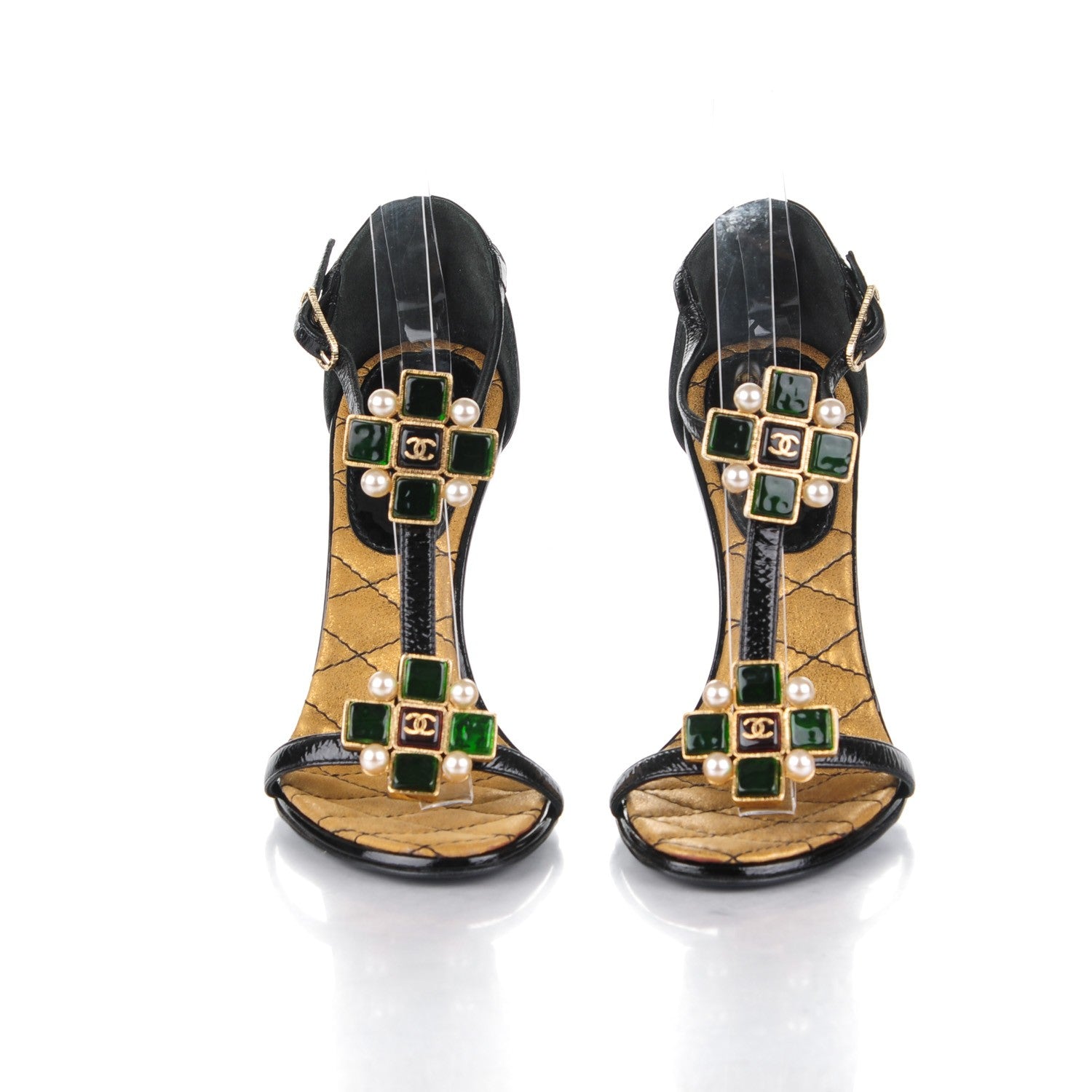 Chanel Patent Gripoix Pearl Sandals 36 Black 2 of 9