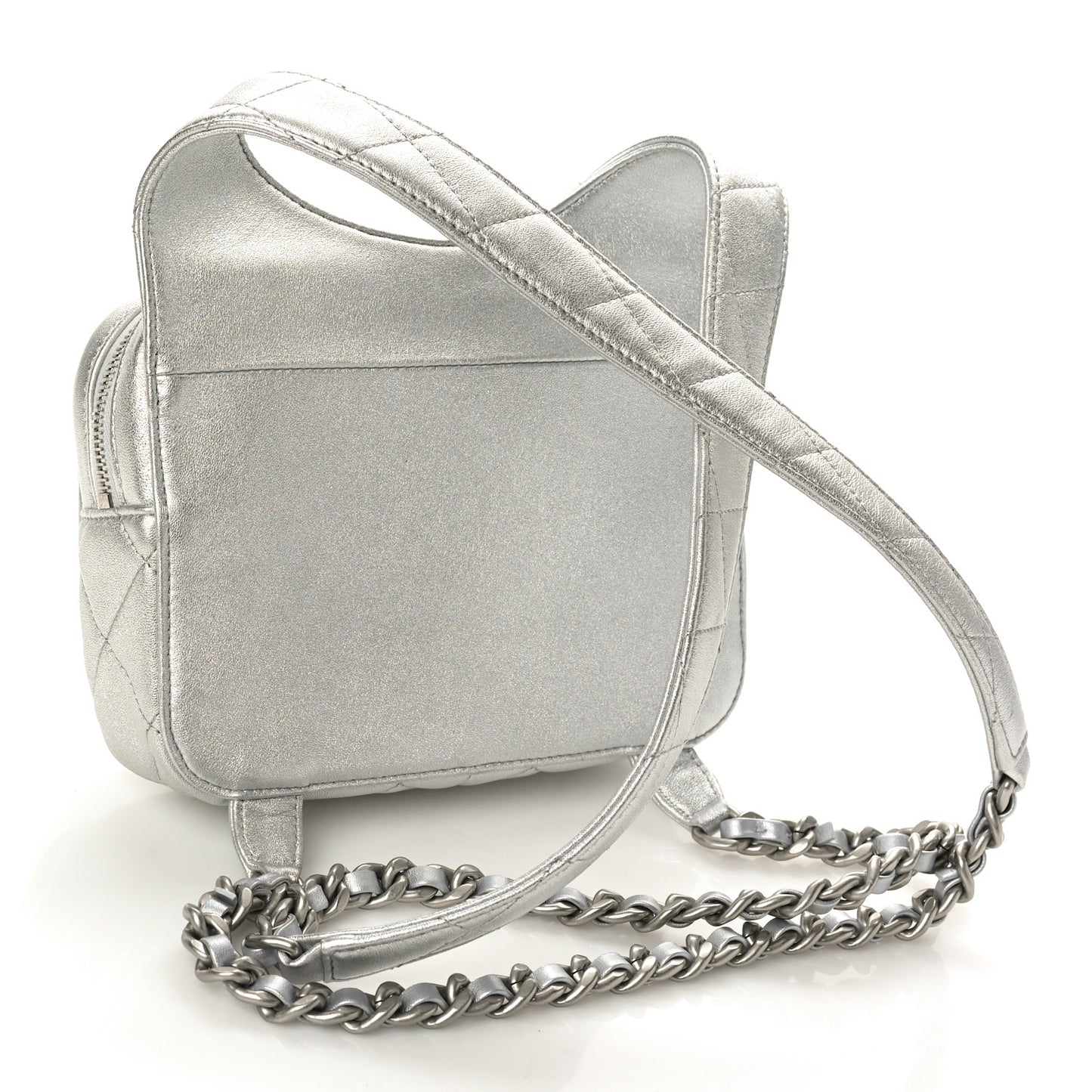 Metallic Lambskin Quilted Flap Backpack Silver