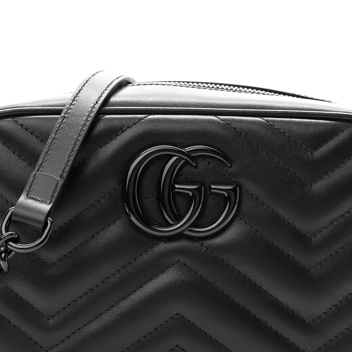 Gucci Calfskin Matelasse Monochrome Small GG Marmont Chain Shoulder Bag Black 7 of 9