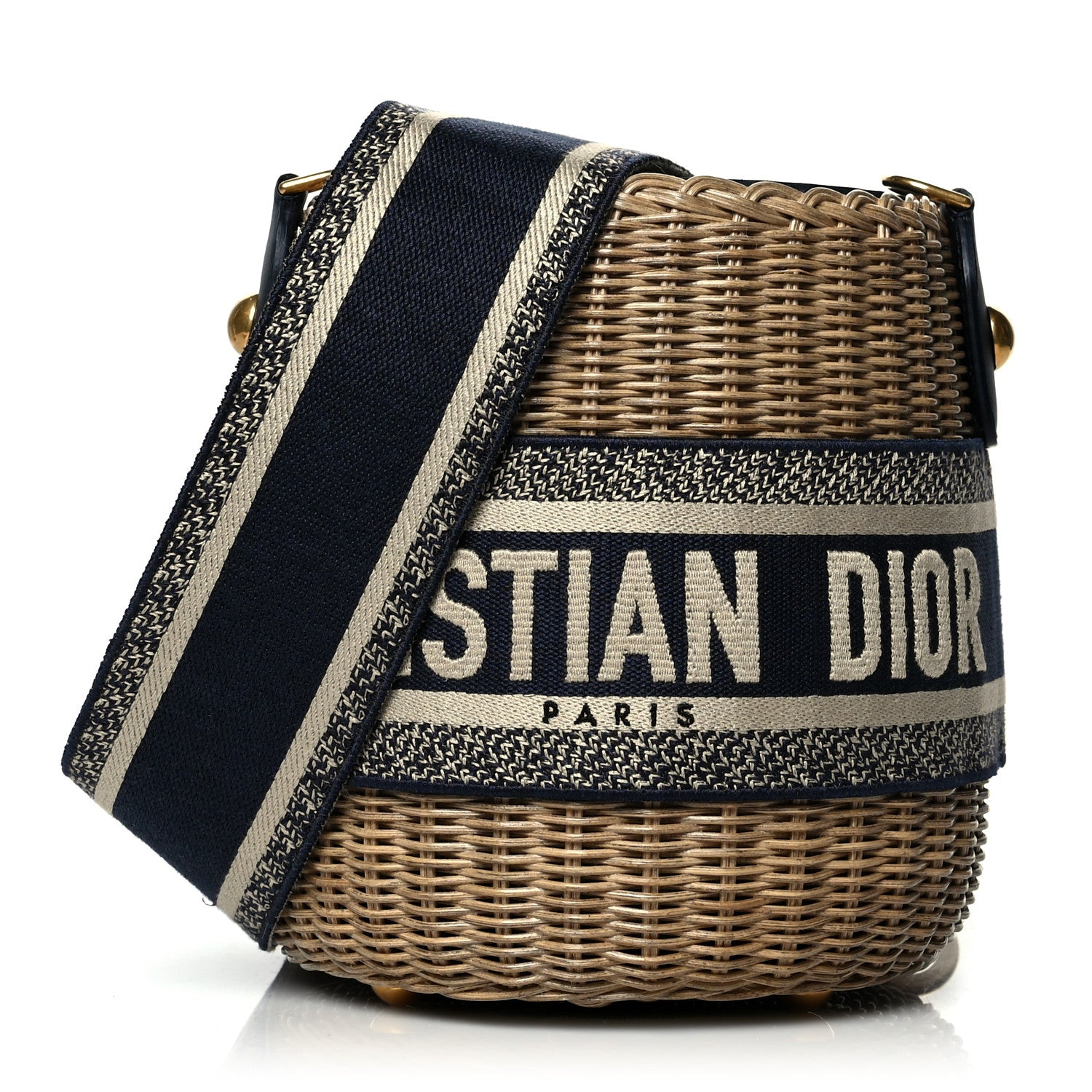 Christian Dior Wicker Oblique Drawstring Bucket Bag Blue 1 of 10