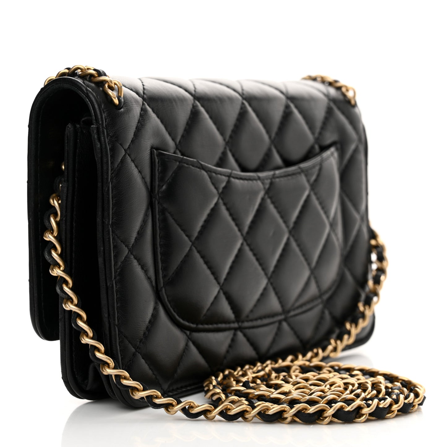 Lambskin Quilted Chain Around Wallet On Chain WOC Black