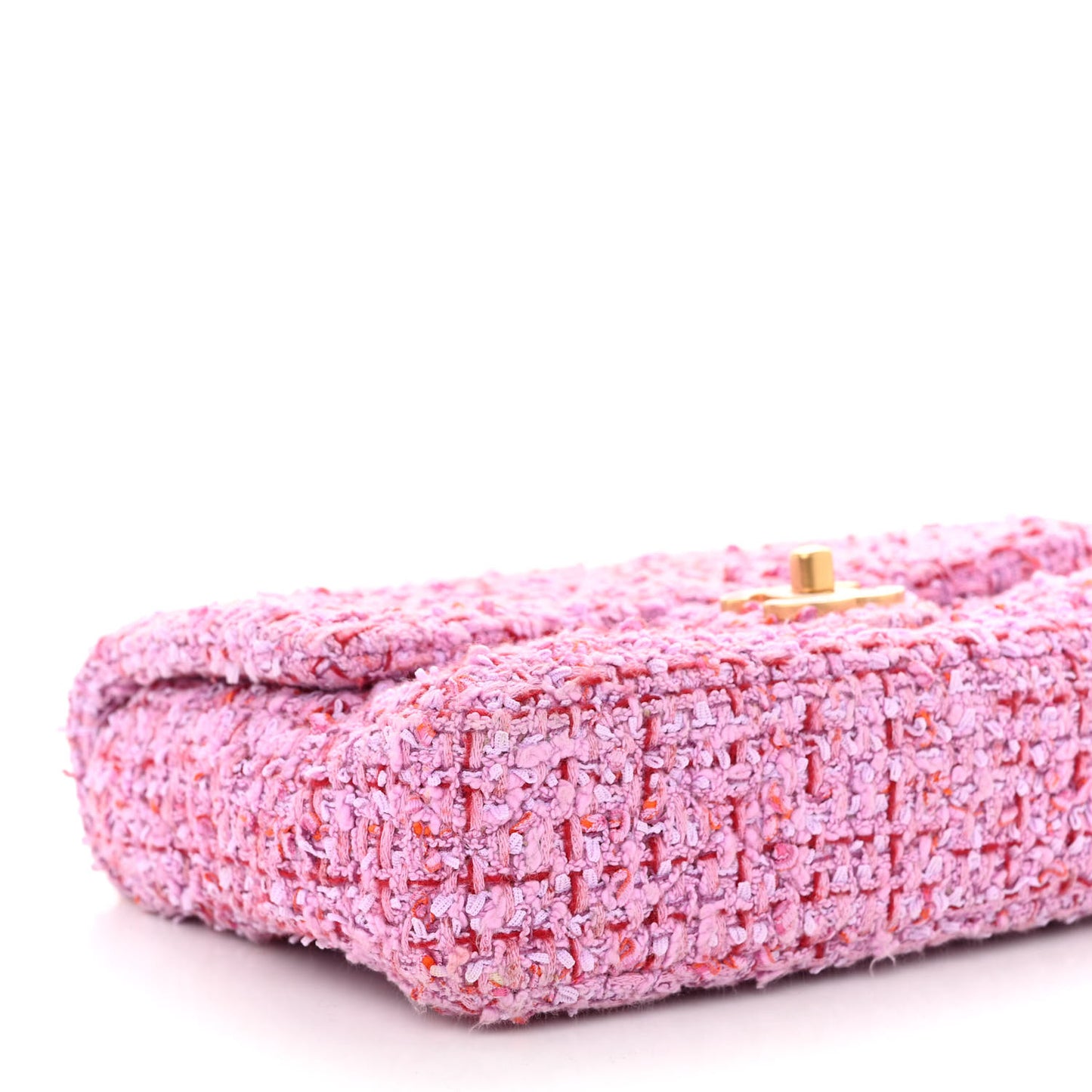 Tweed Enamel Quilted Mini Pending CC Square Flap Light Purple Pink Red