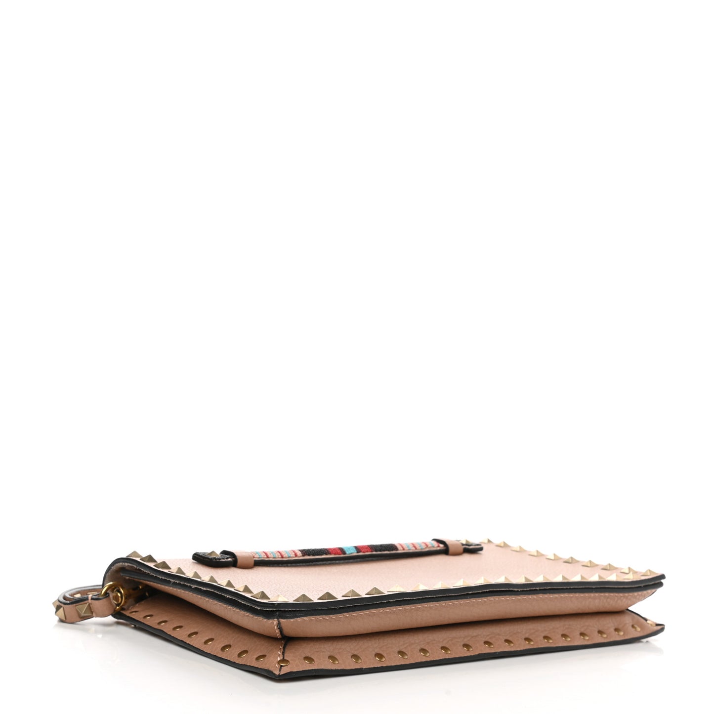 Pebbled Calfskin Beaded Rockstud Wristlet Clutch Soft Noisette