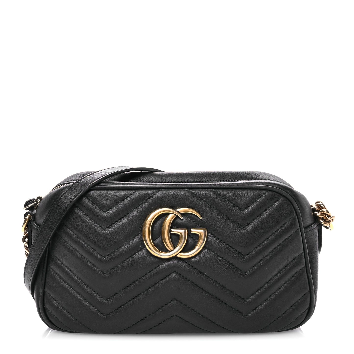 Calfskin Matelasse Small GG Marmont Chain Shoulder Bag Black