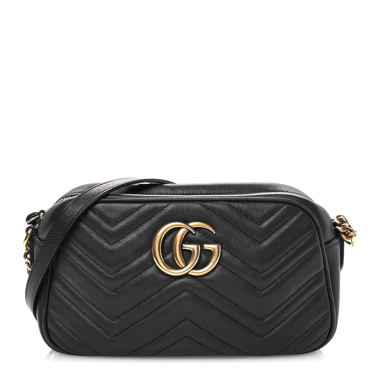 Gucci Calfskin Matelasse Small GG Marmont Chain Shoulder Bag Black 1 of 11