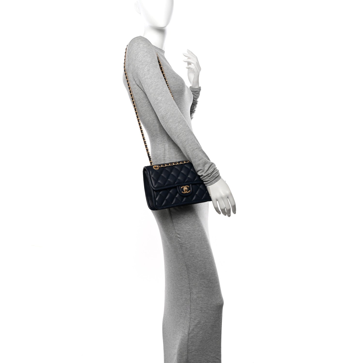 Chanel Caviar Quilted Medium Sweet Classic Flap Navy Blue 2 of 10