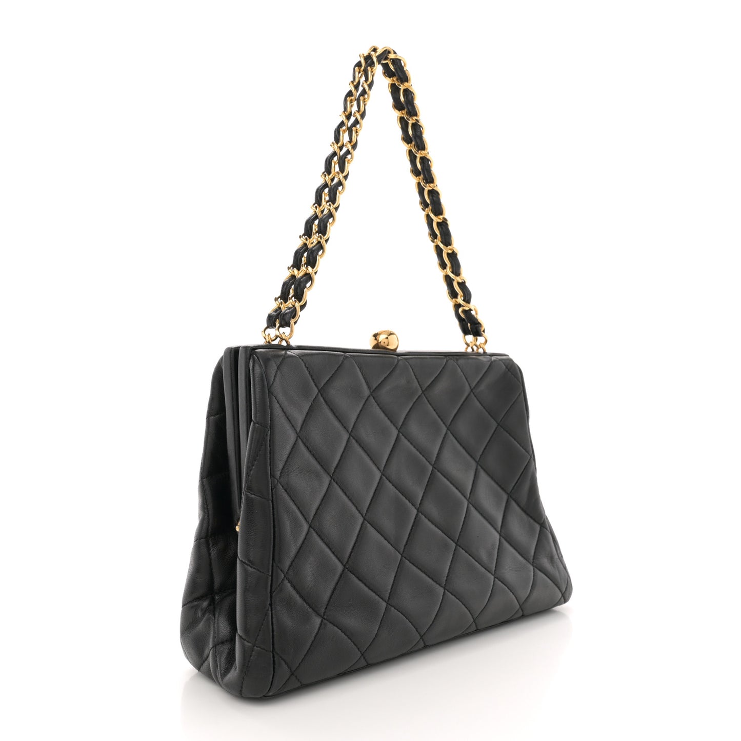 Lambskin Quilted Small Kisslock Bag Black