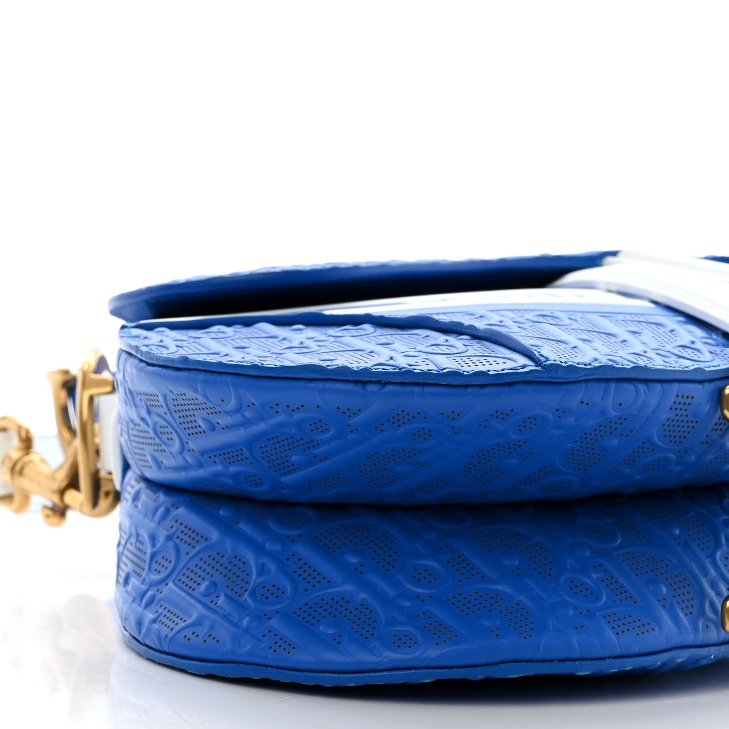 Christian Dior Perforated Calfskin Embossed Oblique Saddle Bag Blue White 8 of 11
