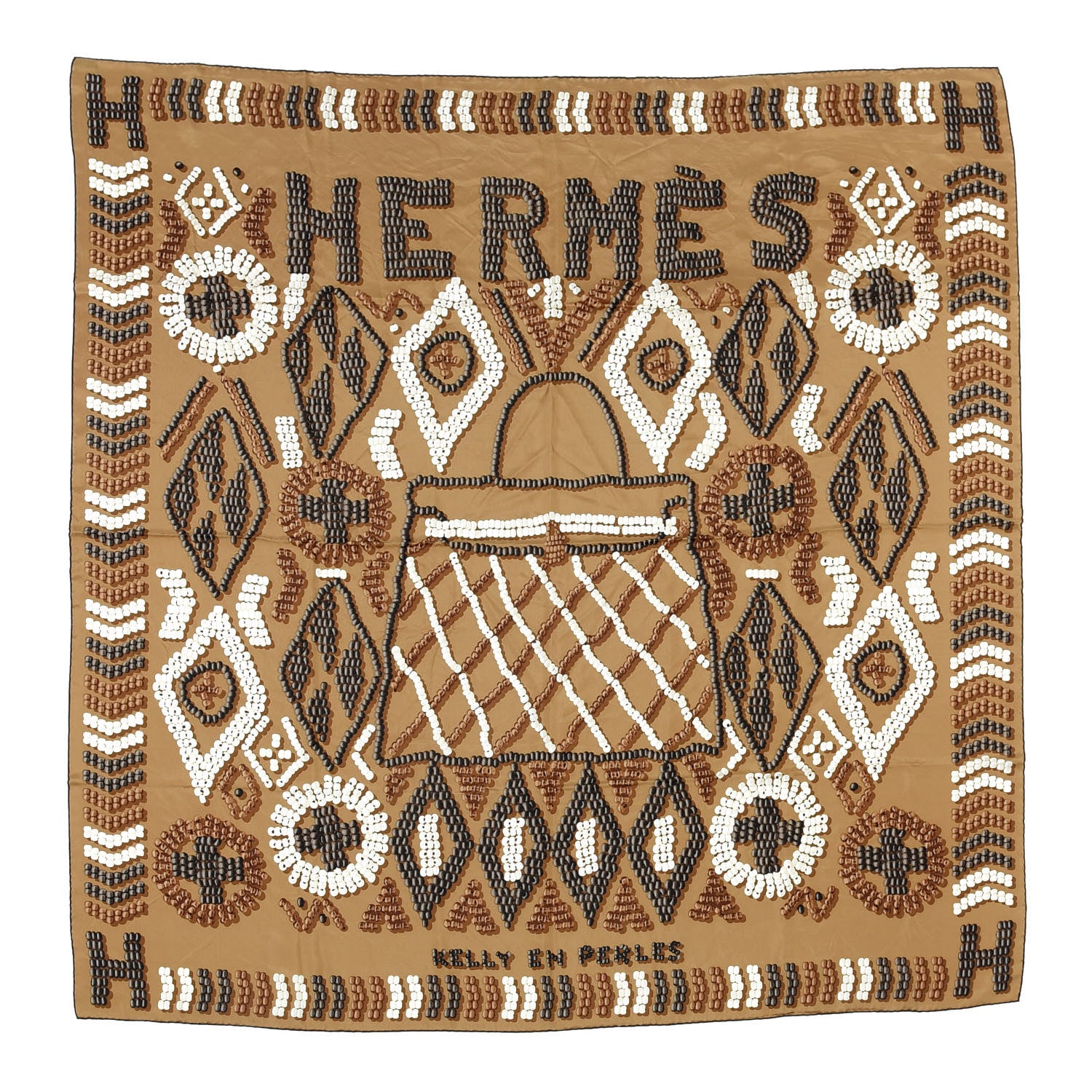 Hermes Silk Kelly En Perles Wash Scarf 140 Camel Taupe Nacre 1 of 4